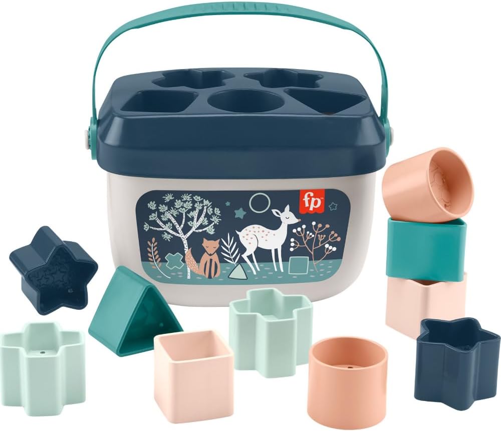 Fisher-Price Baby’s First Blocks – Navy Fawn, Set of 10 Blocks for Stacking and Sorting Play for Infants Ages 6 Months and Older (Amazon Exclusive)