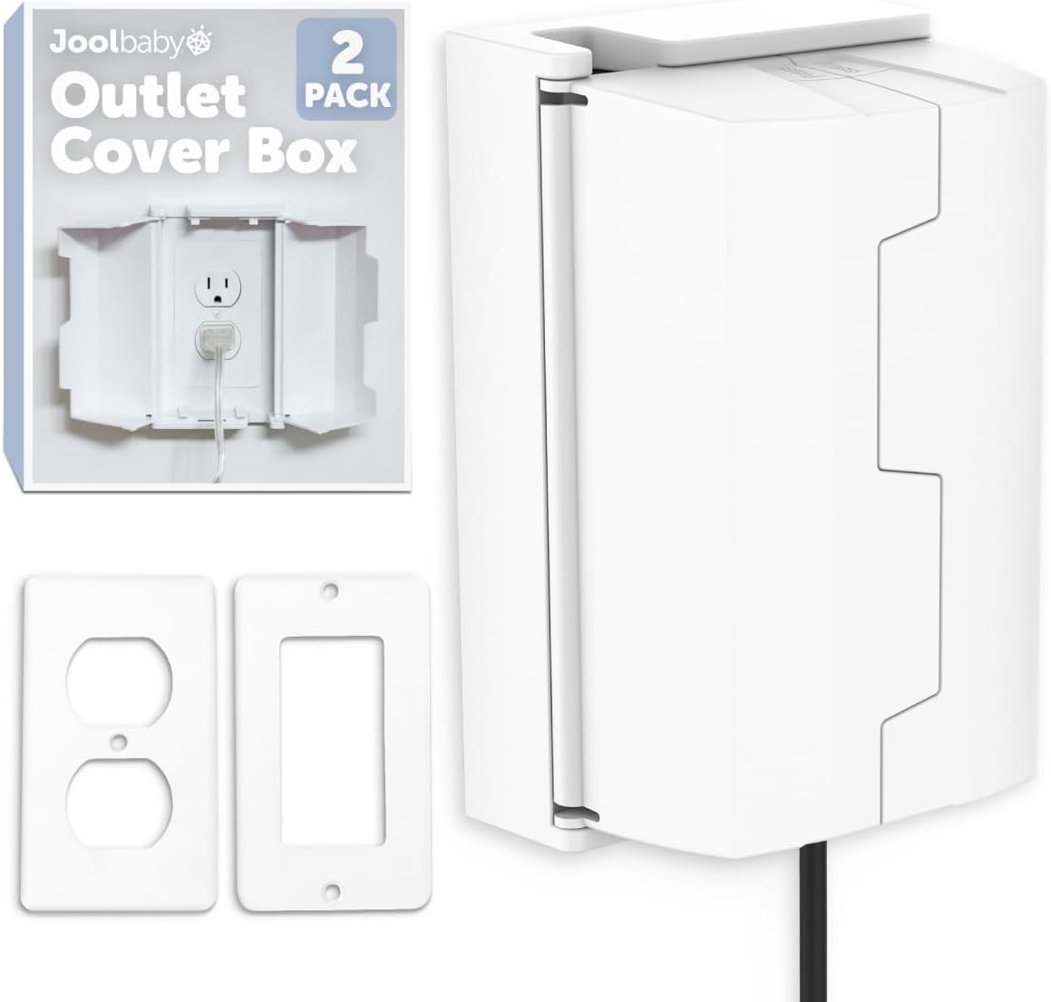 Outlet Cover Box for Child Safety (2 Pack) Duplex & Decorator Electrical Outlet Plates, Concealed Access Buttons, and Spacious Compartment – Jool Baby