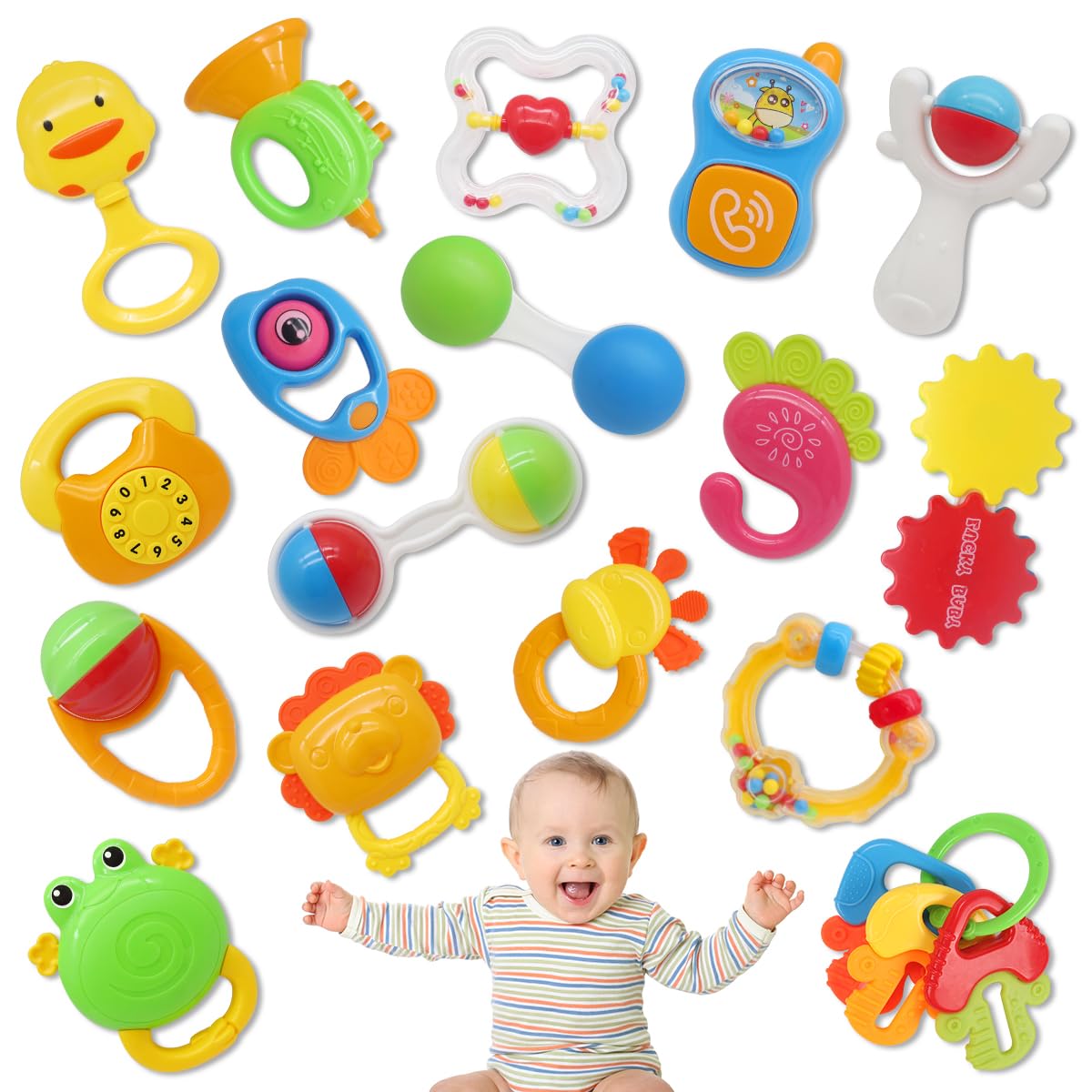 20PCS Baby Rattles Toys Set, Baby Toys 3-6 Months, Infant Grab and Shake Rattle, Sensory Teether, Learning Toy for 0 1 2 3 4 5 6 7 8 9 10 11 12 Month 1 Year Old Newborn Boys Girls