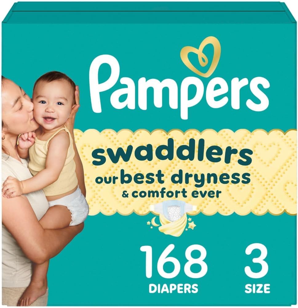 Pampers Swaddlers Diapers, Size 3 (13-26 lbs), 168 Count, Absorbent, Keeps Baby Dry and Comfortable, Skin Safe Disposable Baby Diaper