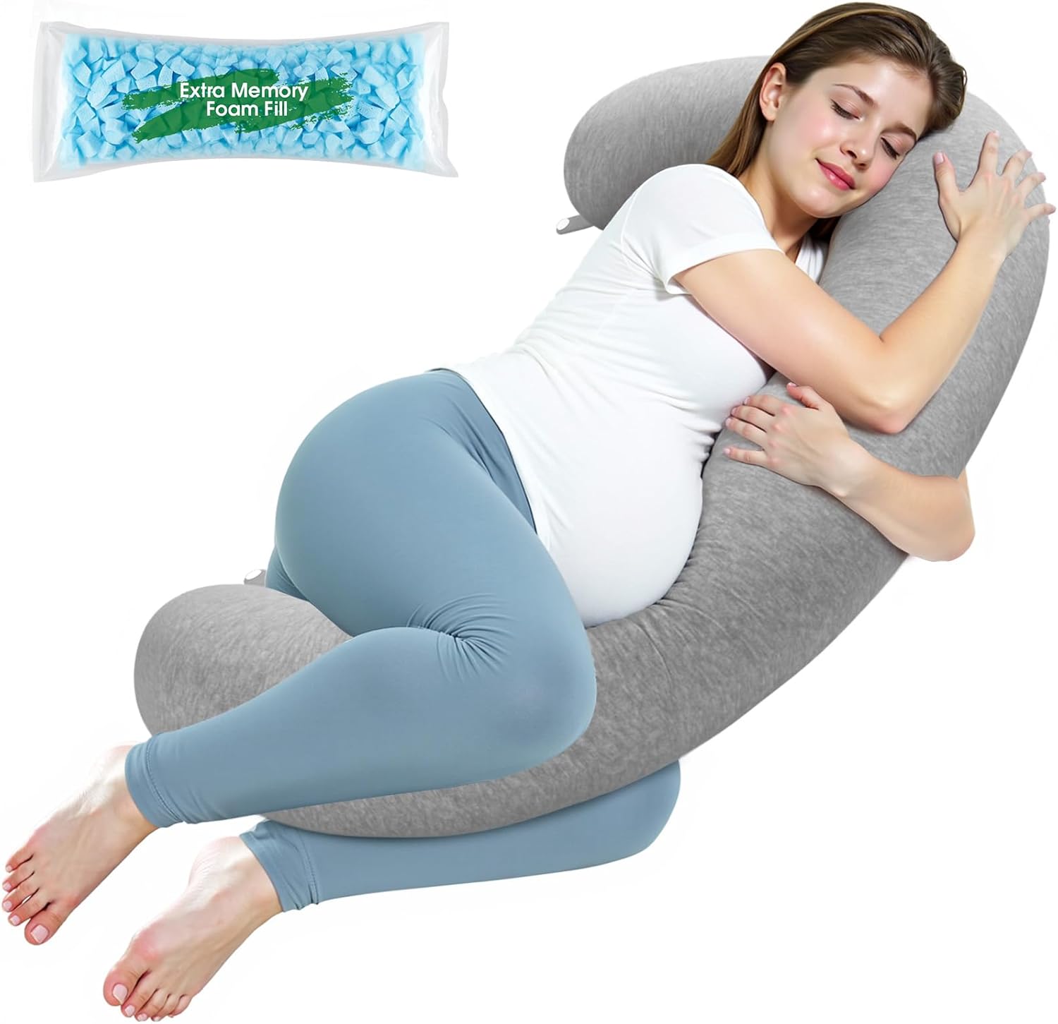 SweetSlubr Pregnancy Pillows for Sleeping, C-Shaped Maternity Pillow for Pregnant Women with Adjustable Firmness, Body Pillow, Full Body Support for Side Sleepers, Head, Neck, Belly, 47.2’’ x 9.8”