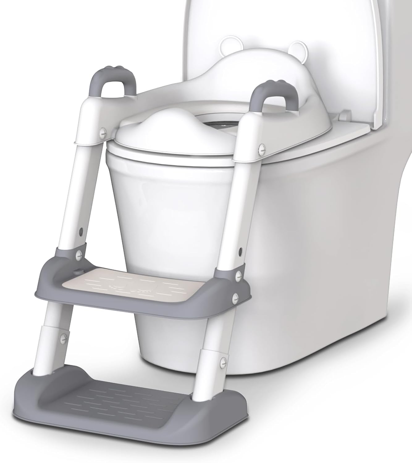 HBTower Potty Training Seat with Step Stool Ladder for Toddlers, Adjustable Kids Toilet Seat with Splash Guard, Anti-Slip Pads & Safety Handles, Comfortable Potty Chair for Boys & Girls (Grey)
