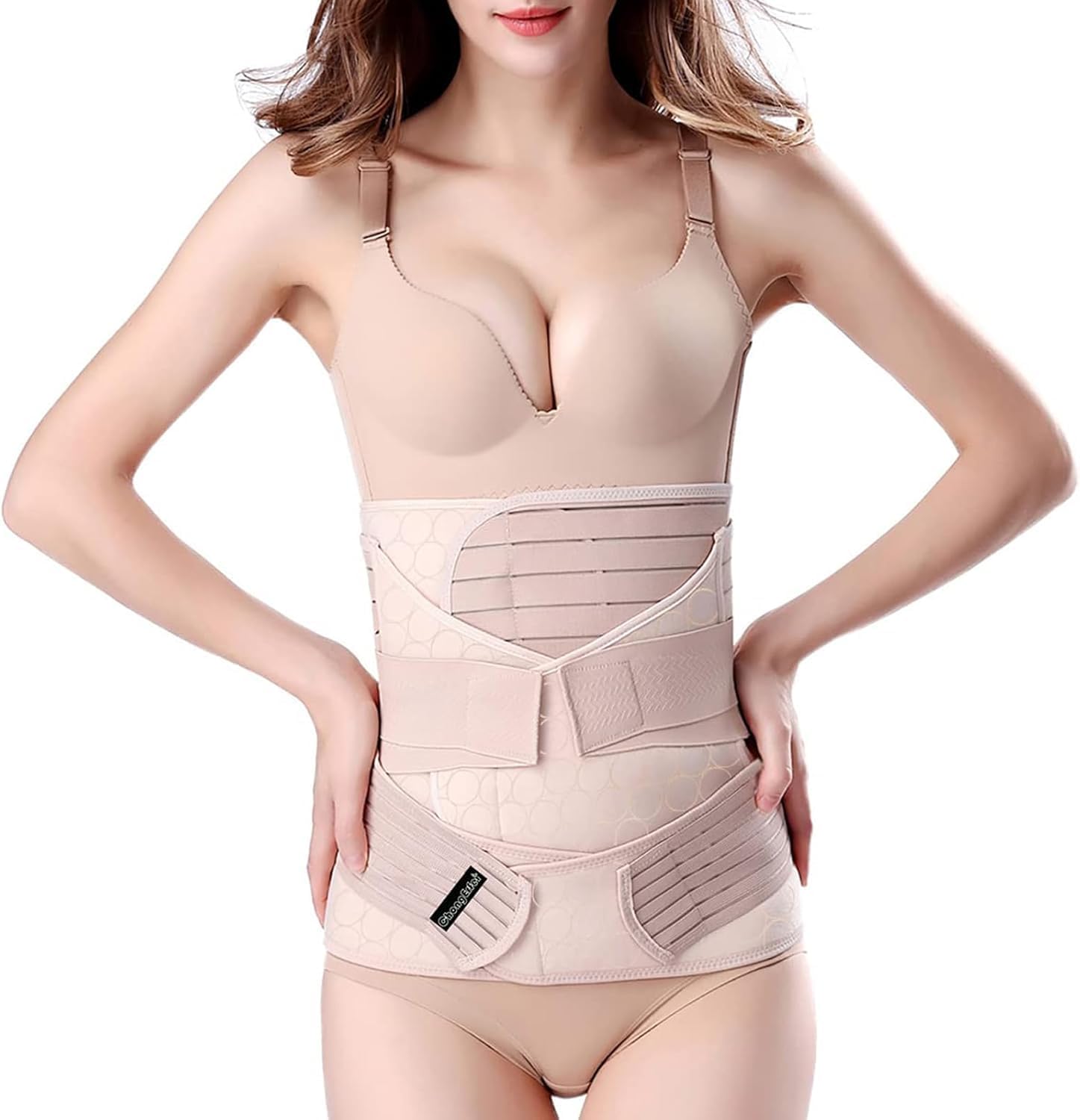ChongErfei 3 in 1 Postpartum Support – Recovery Belly/waist/pelvis Belt Shapewear Slimming Girdle, Beige, L For Posture Correction