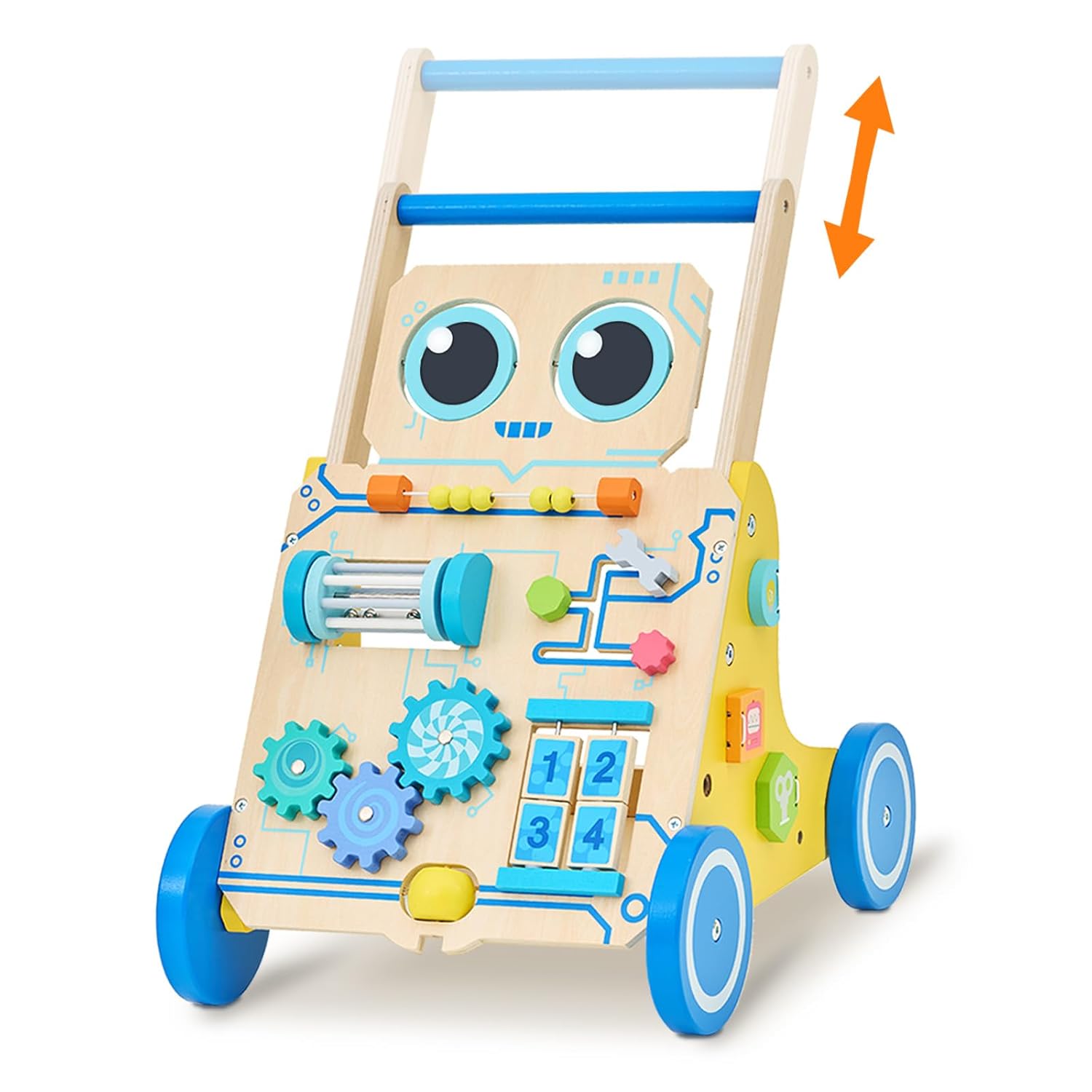 Monläurd® Robot Wooden Baby Walker, Adjustable Push ＆ Pull Toy, Montessori Activity Center, Learning Activity Walker – Ideal for Early Development & Motor Skills for Toddlers