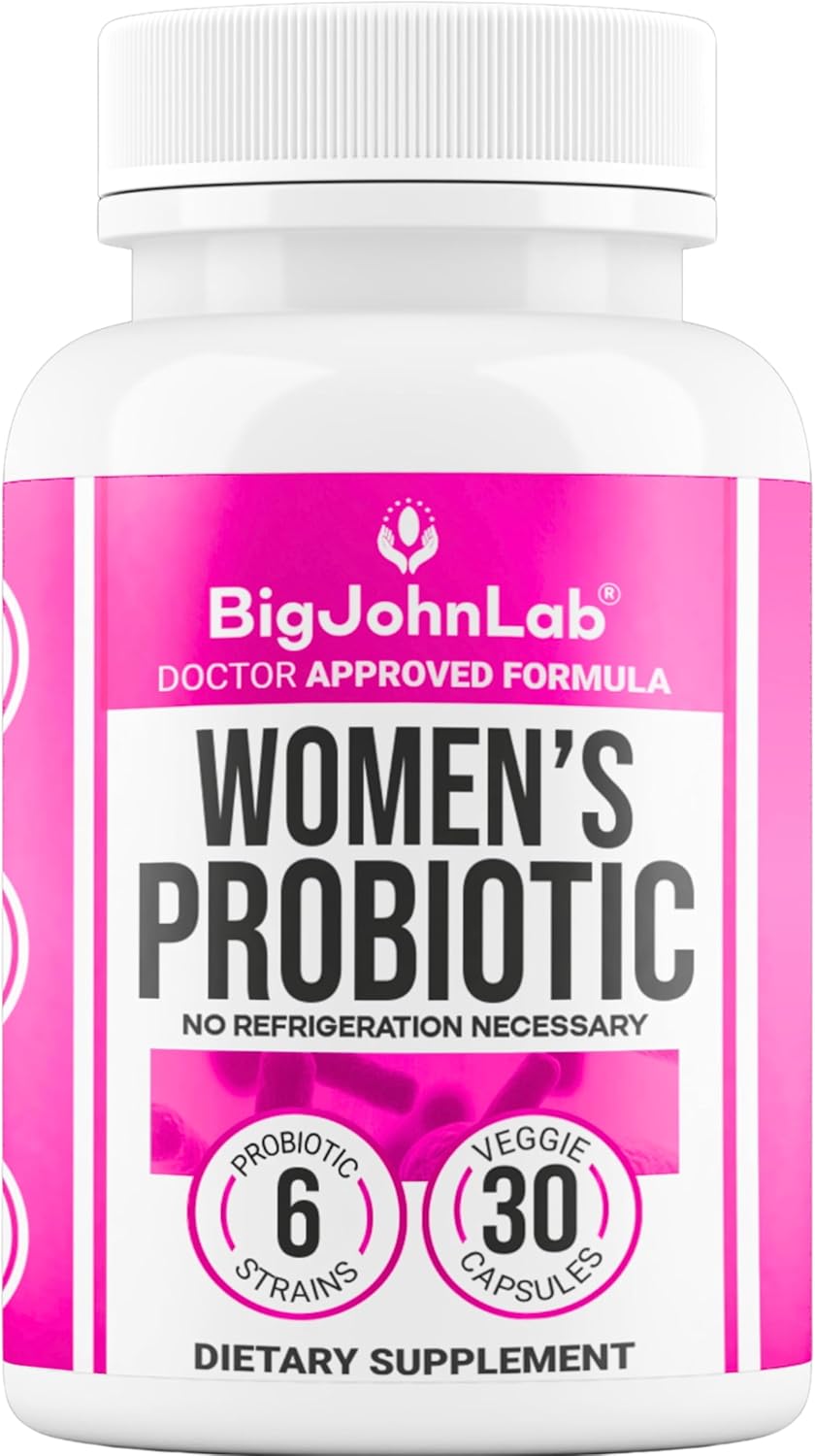BIGJOHNLAB® – Women’s Probiotic Supplement – 50 Billion CFU, 6 Active Strains + Prebiotics – Supports Digestion, Immunity & Wellness – Acid-Resistant, Dairy & Sugar Free, No Refrigeration, 30 Capsules
