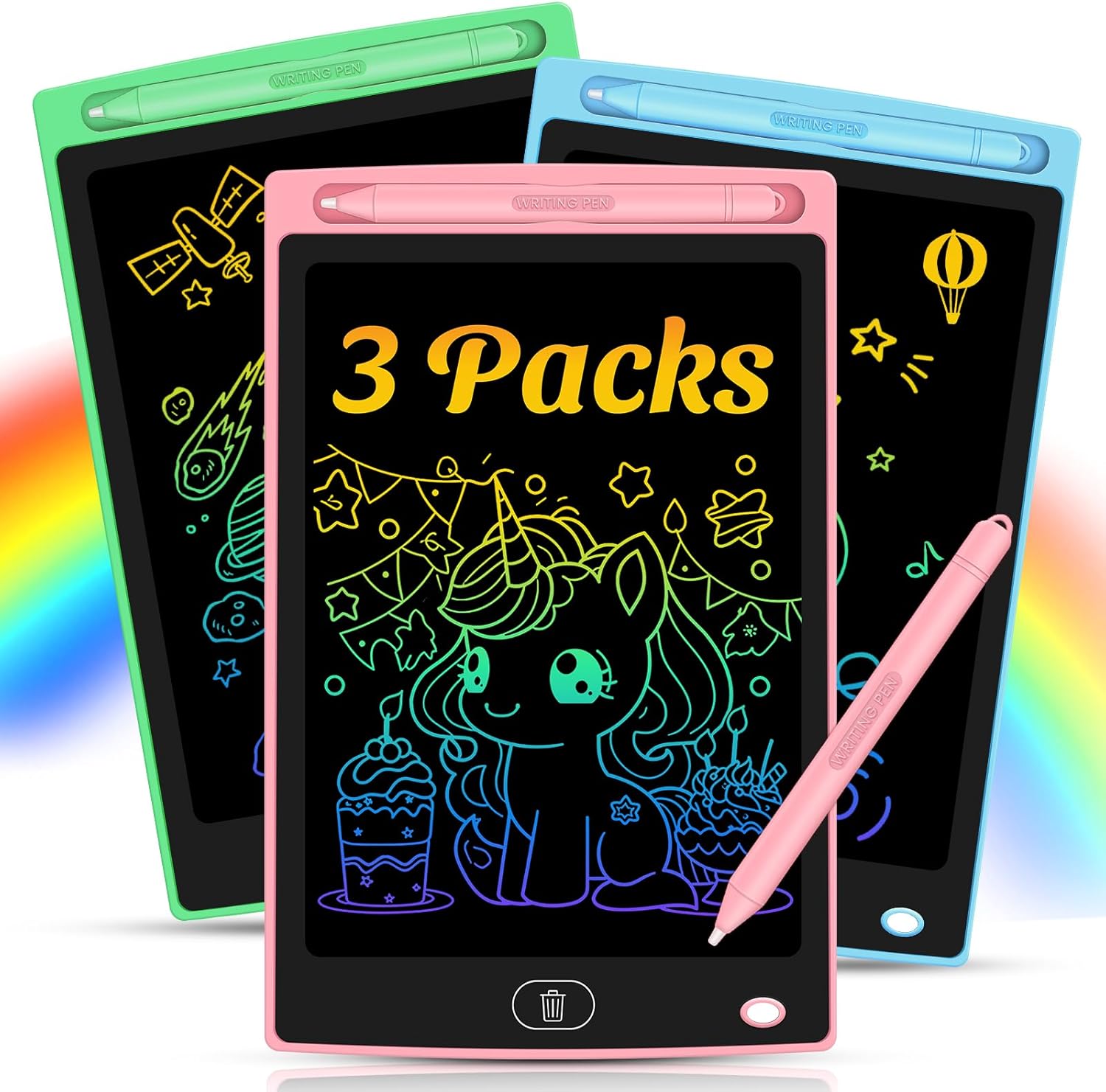3 Pack LCD Writing Tablet for Kids – Erasable and Reusable Toddler Doodle Board in 8.5 inch, Ideal Drawing Pad for Learning Toy for Ages 3-8, Gift for Girls Boys (3 Pack (Pink,Blue, Green))