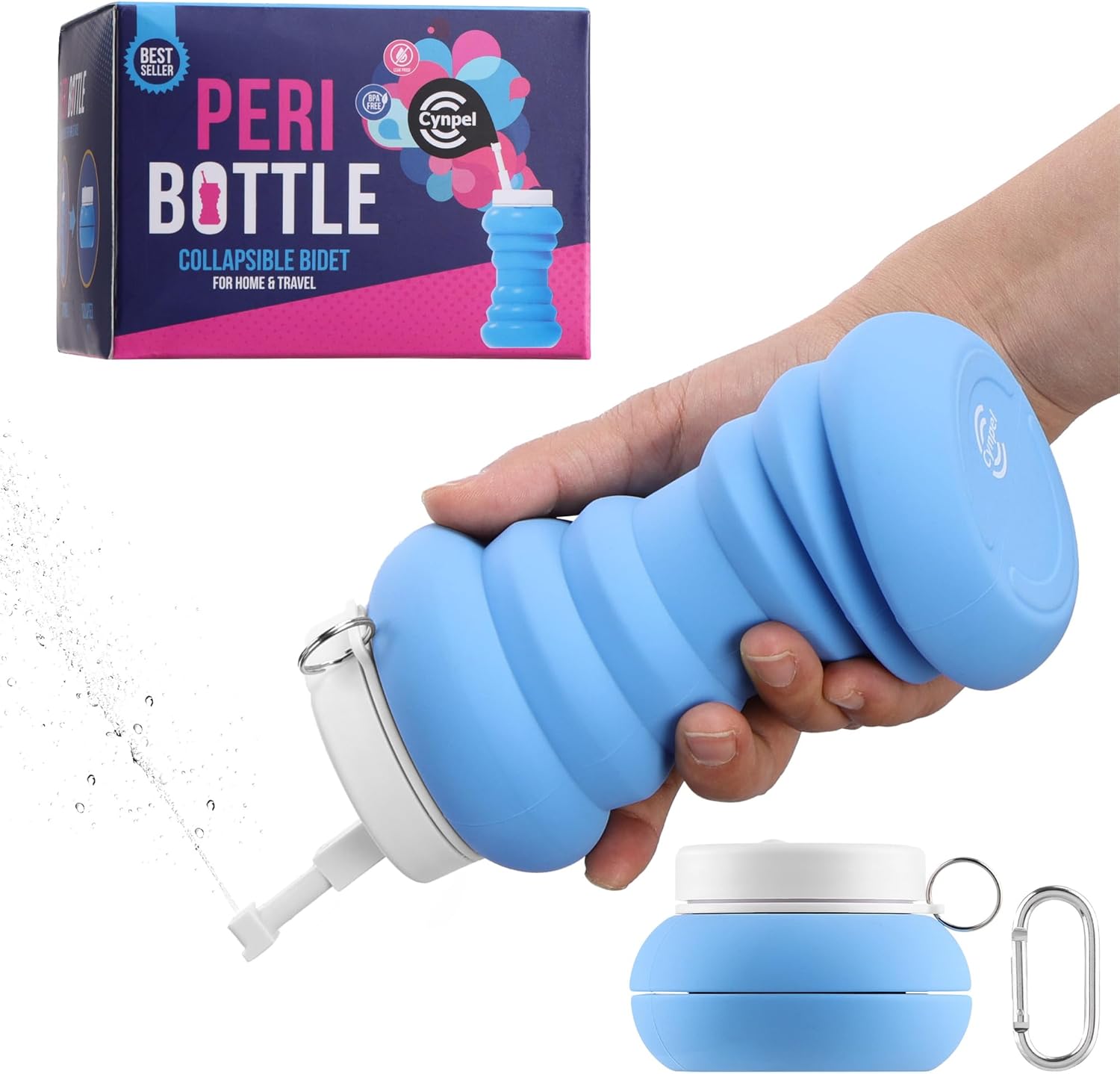Cynpel Foldable Peri Bottle – Compact Leak-Proof Portable Travel Bidet Sprayer – Ideal for Postpartum Care Perineal Spray Wash & Personal Hygiene – Jet Spray Portable Bidet – Blue