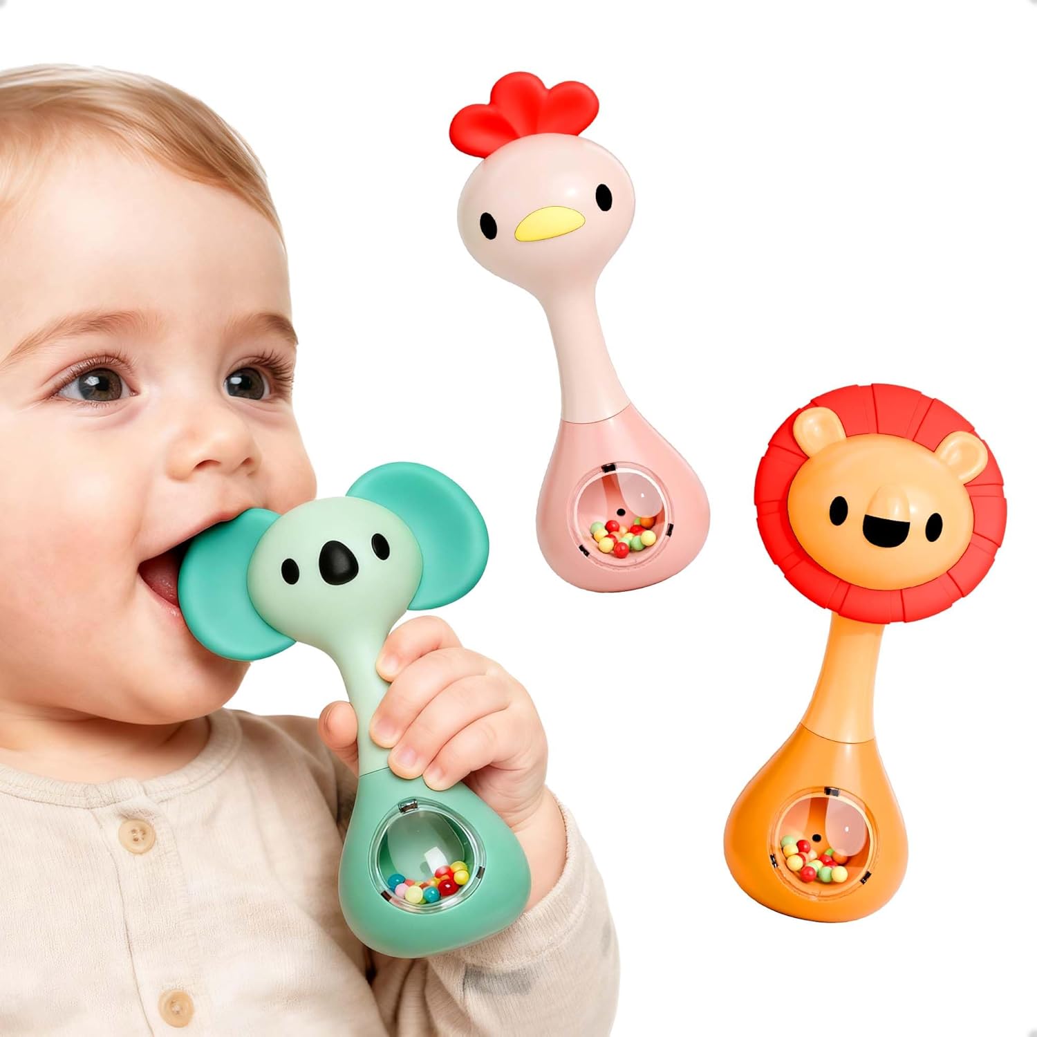 iPlay, iLearn Baby Shaker Rattle Toy, Babies Teething Sensory Toys 3-6-12 Month, Infant Development Tummy Time Animal Rattles Set, Newborn First Birthday Gift 4 5 7 8 9 10 Month Old Toddlers Boy Girl