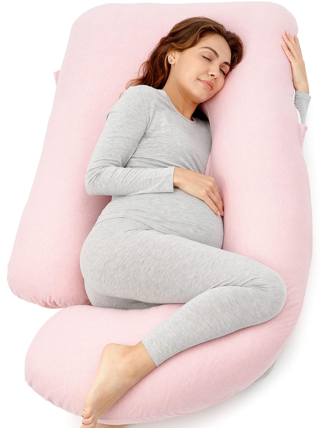 Momcozy Pregnancy Pillows for Sleeping, U Shaped Full Body Maternity Pillow for Side Sleeping – Support for Back, Legs, Belly, HIPS, 57 Inch, Pink