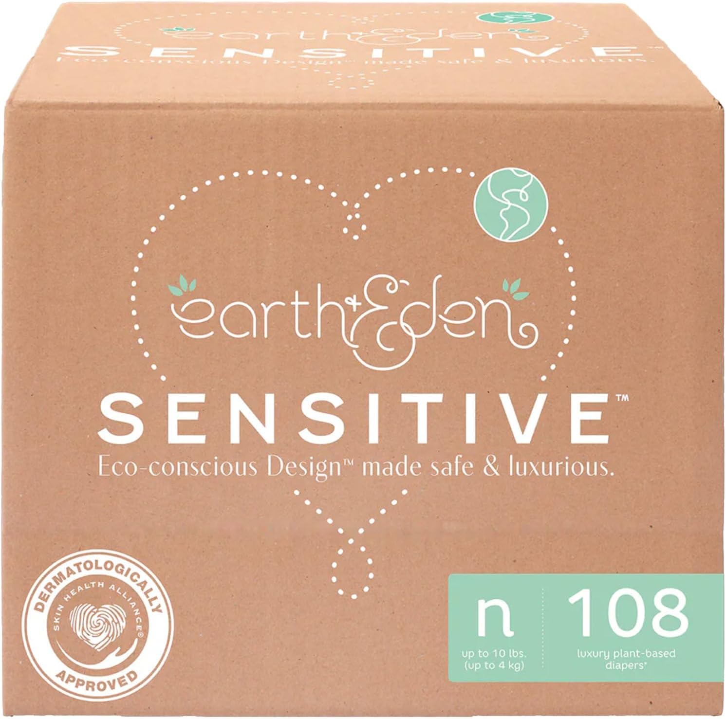 Earth & Eden Sensitive Baby Diapers, Newborn (108 Count) – Eco-Conscious & Hypoallergenic Diapers – No Harsh Chemicals – Comfortable and Gentle on Skin – Dermatologically Approved
