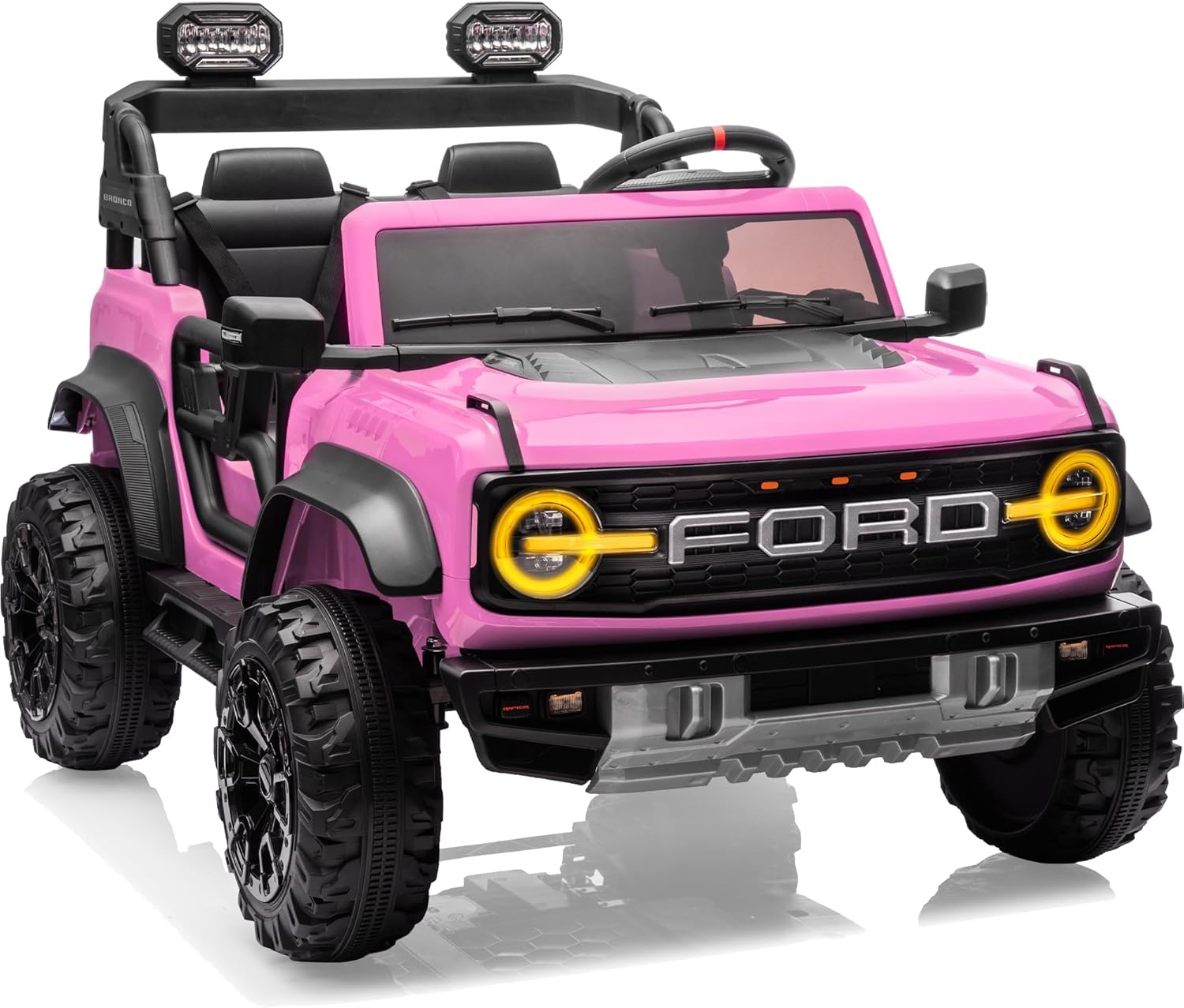 First Ride On 24V Ride on Toys for Big Kids, Licensed Ford Bronco Raptor 2 Seater Ride on Cars with Remote Control, Ride on Truck w/ 4-Wheeler Suspension, 3 Speeds, Led Lights, Bluetooth (24V, Pink) | First Ride On, 24V, for Big Kids, 2 Seater, with Remote Control