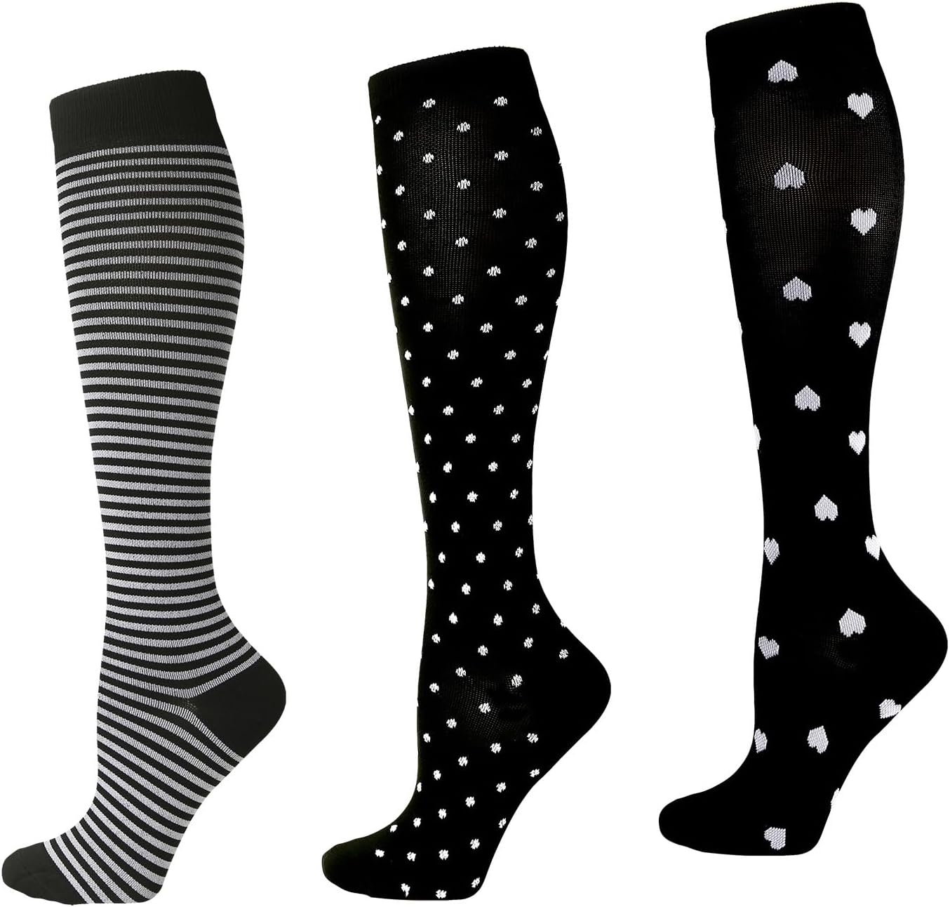3 Pairs Compression Socks for Women 15-20 mmHg, Circulation Support for Nurses Pregnancy Running Hiking, Varicose Veins, Travel Flight