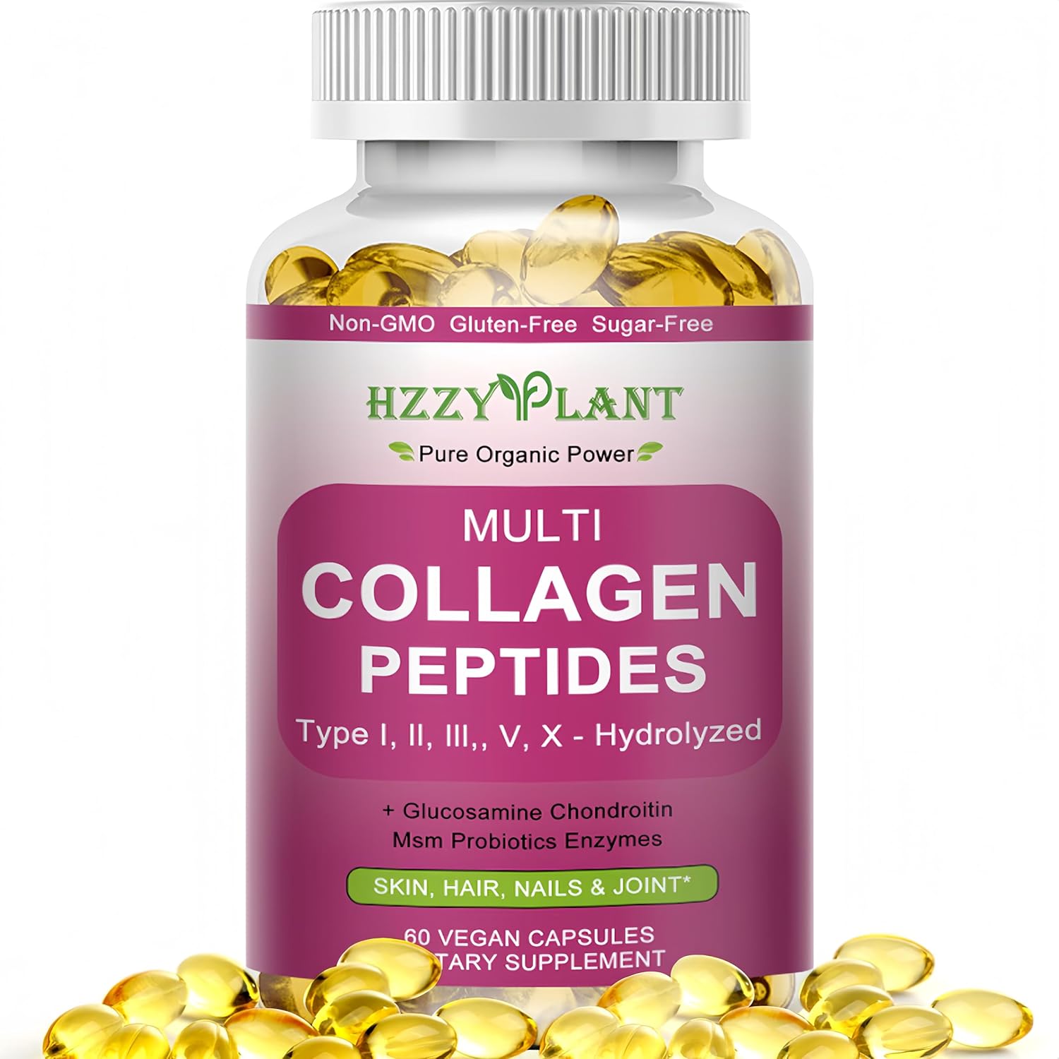 Multi Collagen Peptides Softgel – Type I, II, III, V, X – Hydrolyzed Collagen Peptides with Biotin Vitamin C Hyaluronic Acid for Women & Men, Supports Skin Hair Nail & Joint, Non-GMO, 60 Servings