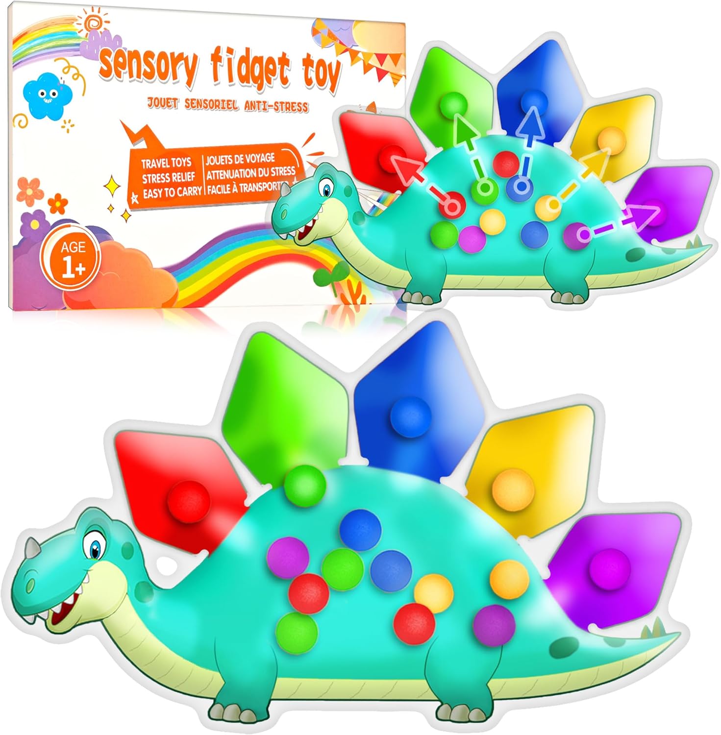 Dinosaur Color Sorting Sensory Toy Roadtrip Travel Essenstial for Toddler Boys Dementia Gift Fine Motor Autism Fidget Preschool Classroom Activities for Kid Valentine Day Easter Basket Stuffer