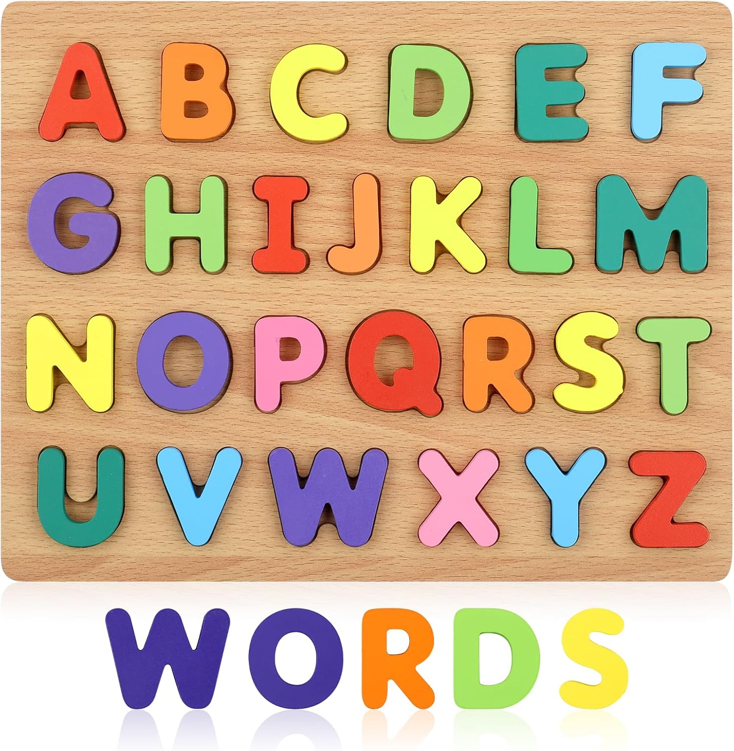 Alphabet Puzzle, Wooden Puzzles for Toddlers 3 4 5 Year Old, ABC Letter Puzzle, Educational Learning Toys for Kids Girls Boys Preschool Activities