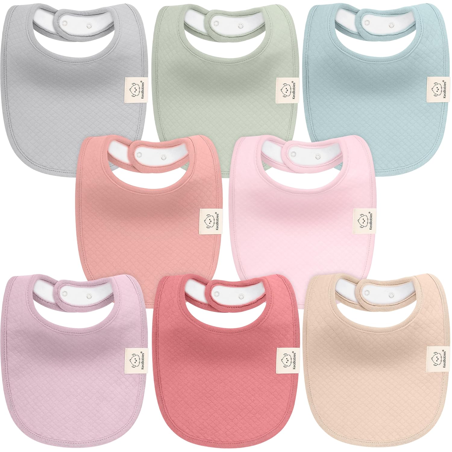 KeaBabies 8-Pack Organic Baby Bibs for Girls, Boys – Quilted Cotton Cloth Baby Drool Bibs for Drooling and Teething Toddler, Newborn, Infant, Soft & Super Absorbent (Muted Pastel)