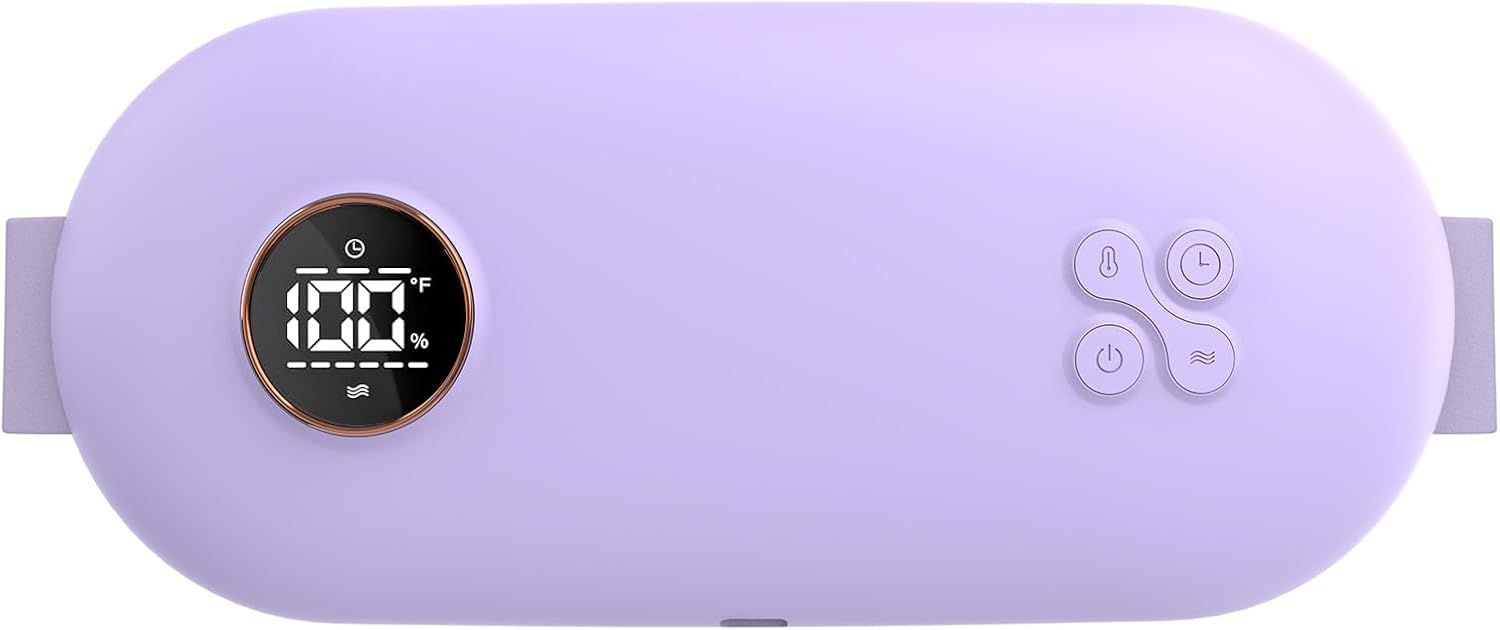 NOWWISH Upgraded Graphene Heating Pad for Period Cramps Pain Relief, Portable Electric Cordless Menstrual Heating Pad with 6 Heat Levels 6 Massage Modes 3 Timer, Mothers Day Gifts, Purple
