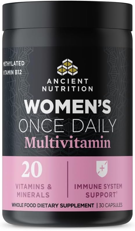 Ancient Nutrition Multivitamin for Women, Women’s Once Daily Supplement, Methylated Vitamin B, C, K2, Magnesium, Folate & Iron, Supports Bone Health, 30ct