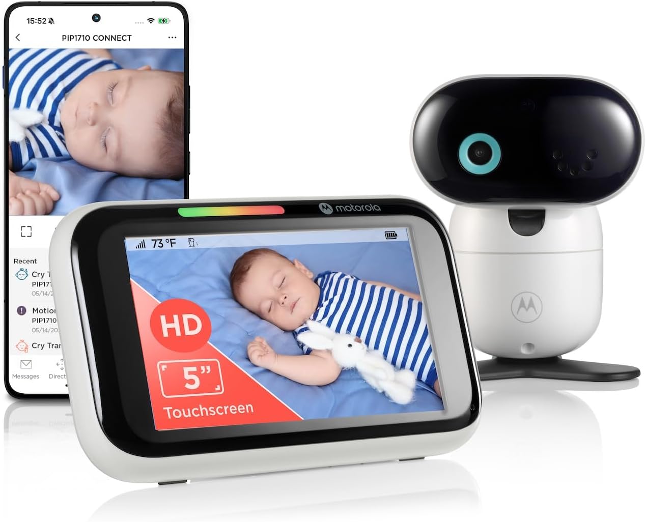 Motorola Nursery PIP1710 Connect Baby Monitor with AI Cry Detection & Translation | Wi-Fi HD Camera, 5″ Touch Screen Parent Unit, App Monitoring, Night Vision