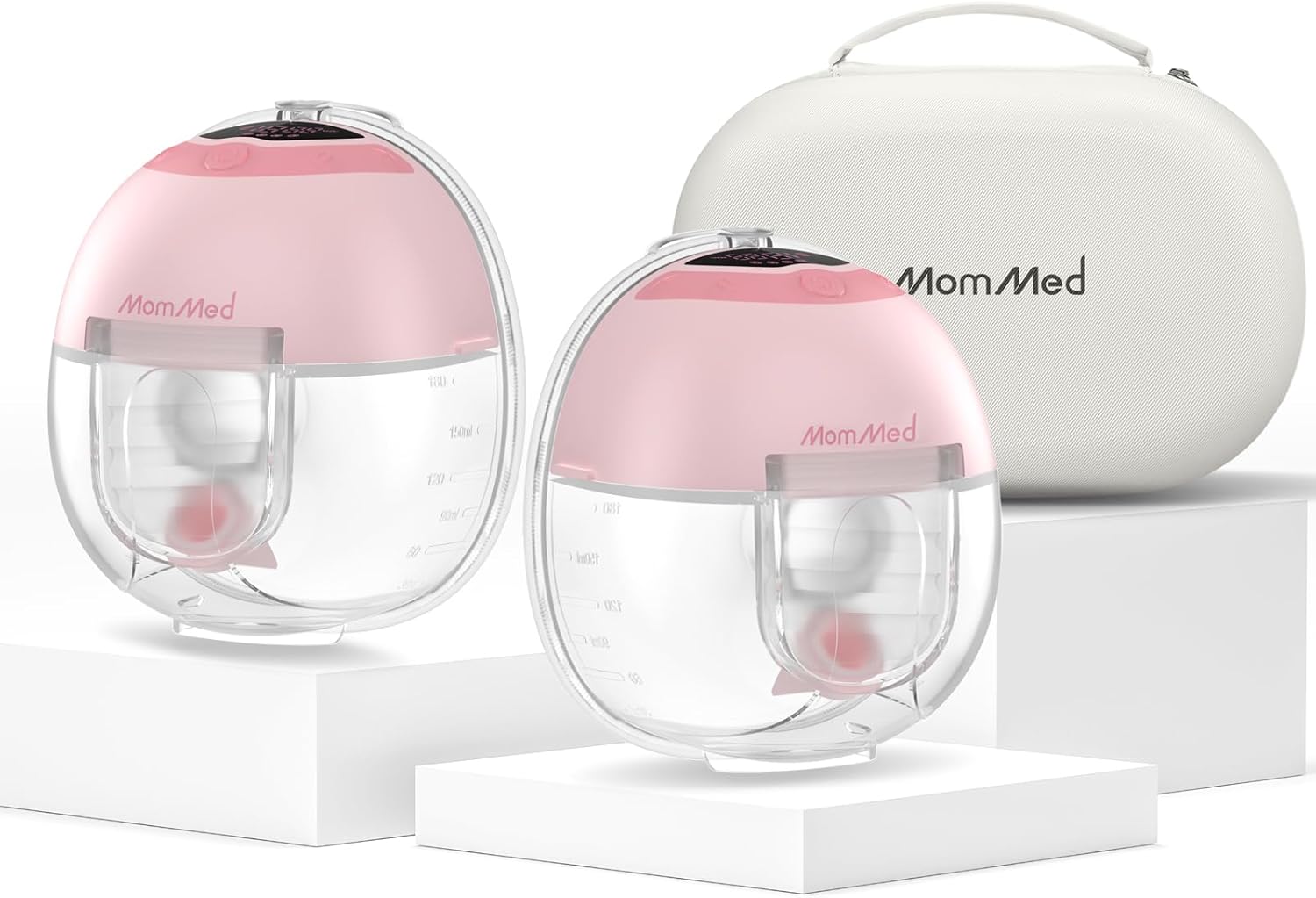 MomMed S33 Wearable Breast Pump with Case, Ultra-Quiet in-Bra Pump for Work & Night, One-Tap Pause, Night Light, Leakproof, 4 Modes 9 Levels, 17/19/21mm Inserts (Pink, Double Pro (with Case))