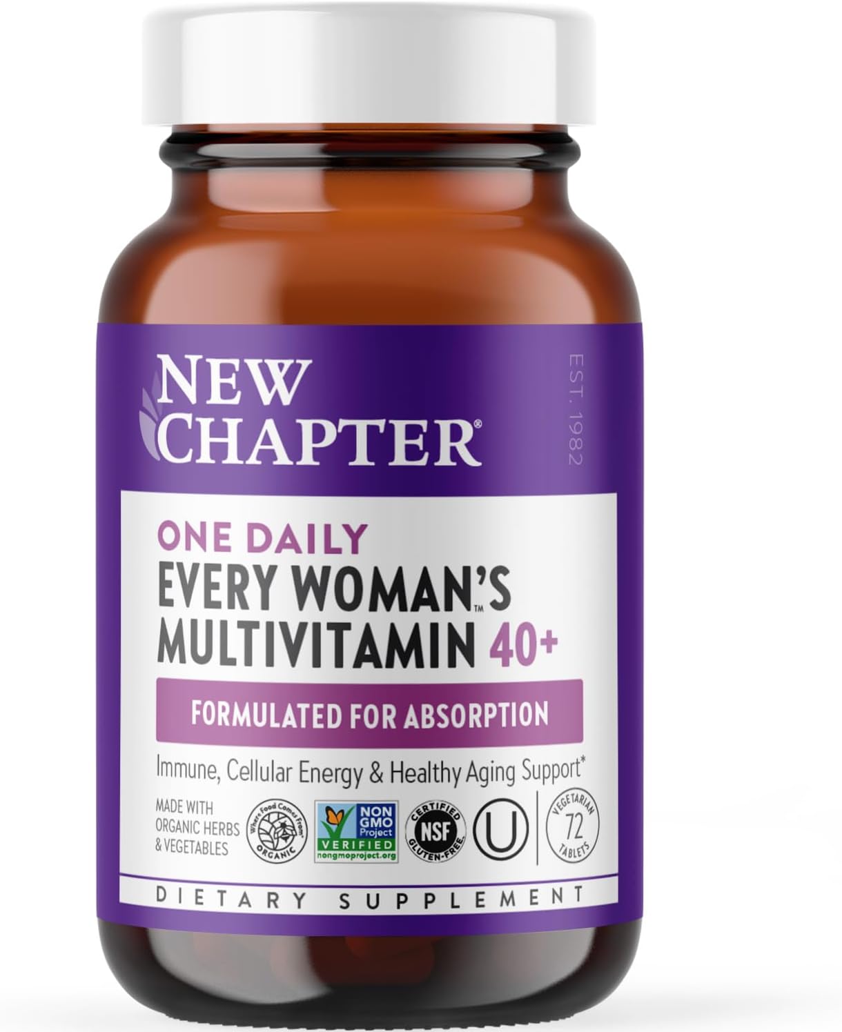 New Chapter Women’s Multivitamin 40+, extra B6 & B12, Biotin for Hair Growth, D3, Vit C, Zinc for Immune & Stress Support, Gentle on an Empty Stomach, One Daily, Non-GMO, Gluten-Free, 72 Tablets