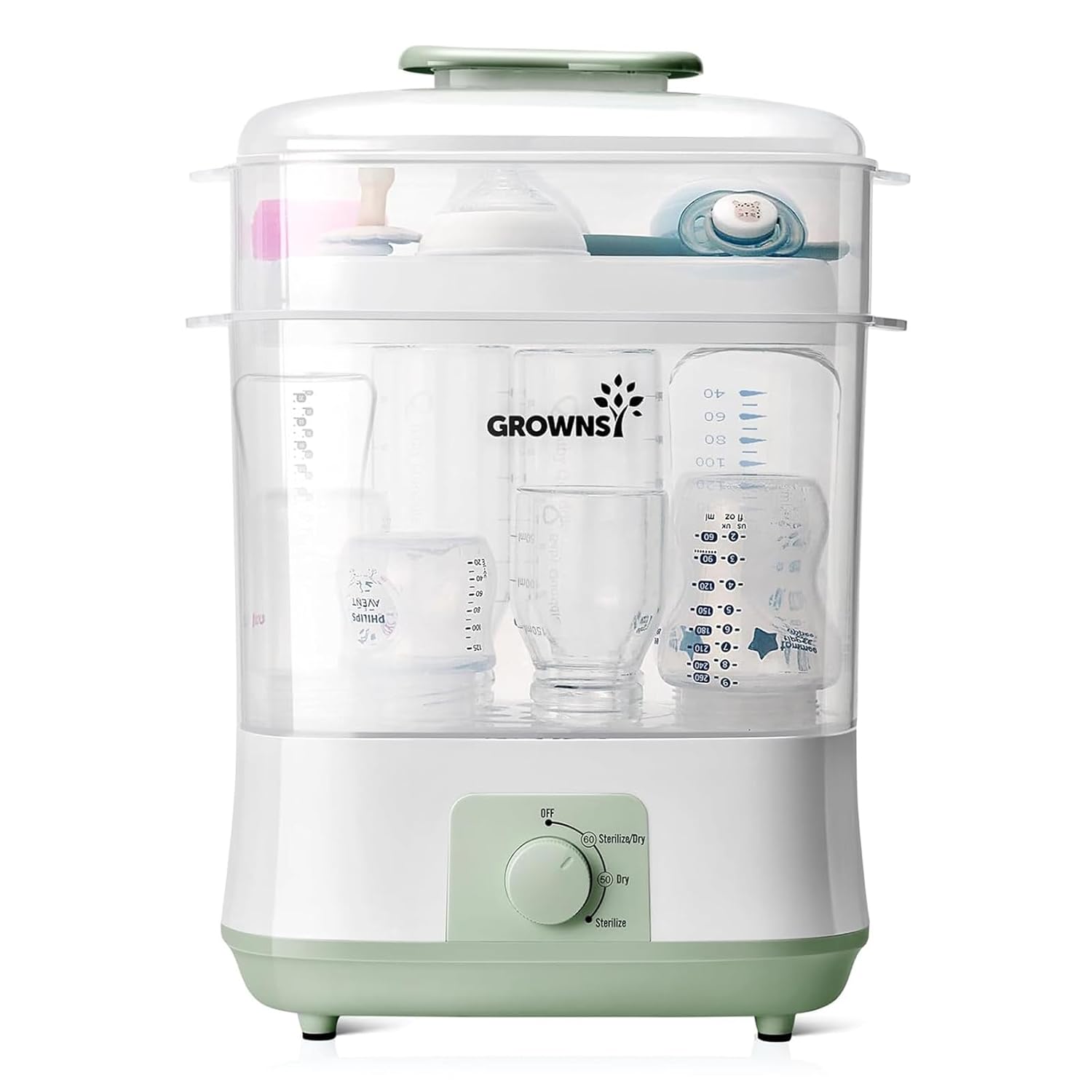 Grownsy Adjustable 4 in 1 Large Bottle Sterilizer and Dryer, 8 Bottles Capacity,Electric Steam Baby Bottle Sterilizer, Sanitizer for Baby Bottles & Pacifiers, Breast Pump Parts Green