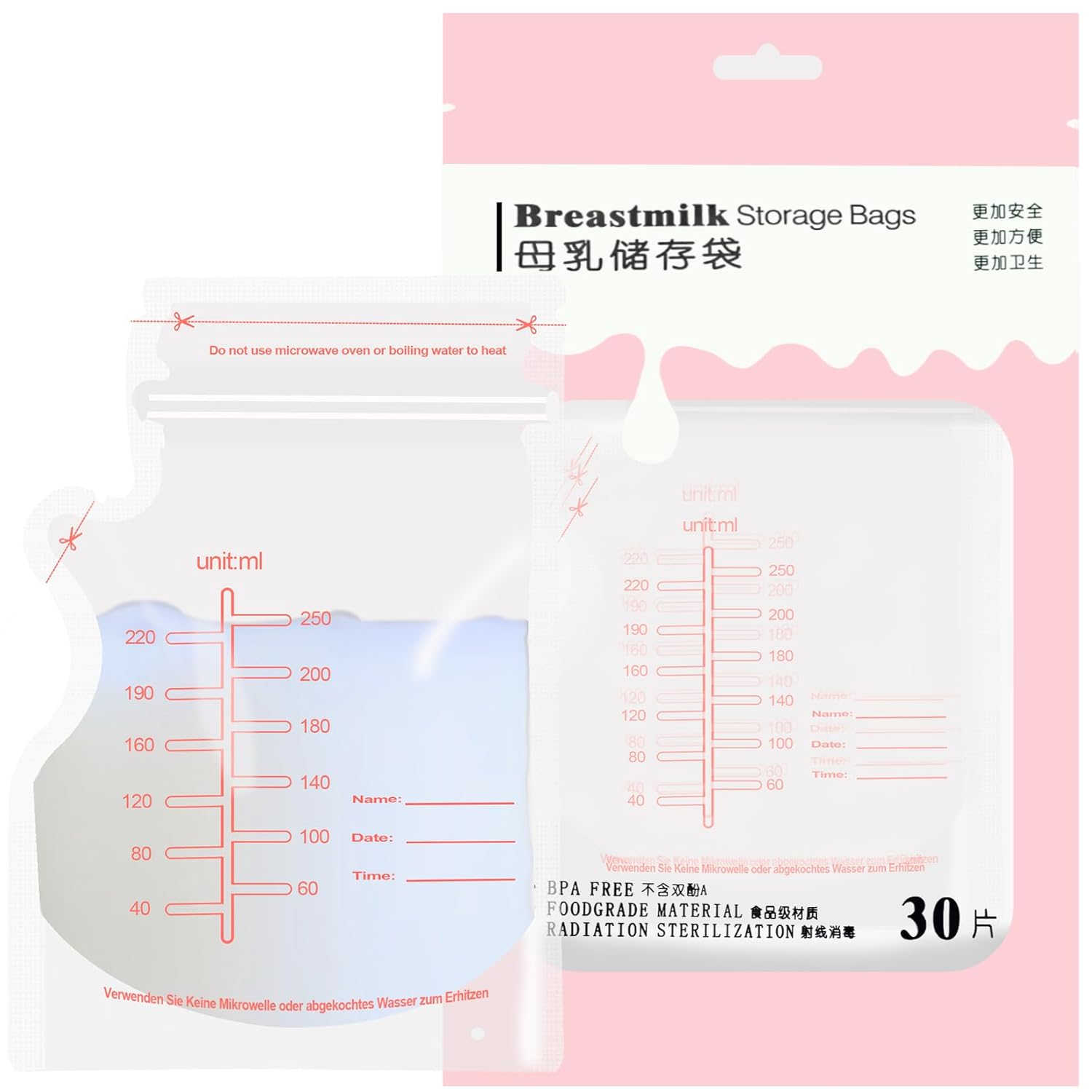 30PCS Pink Breastmilk Storage Bag – Milk Bags for Breastmilk for Feeding,Breast Milk Storage Containers for Fridge,Bolsas para Leche Materna,Baby Essentials,Fast Freeze,Bpa-Free for Breastfeeding