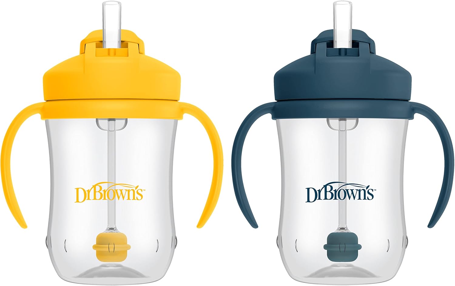 Dr. Brown’s Milestones Baby’s First Straw Cup, Training Cup with Weighted Straw, 9oz/270mL, Dark Blue/Vintage Yellow, BPA Free, 6m+, 2 Pack