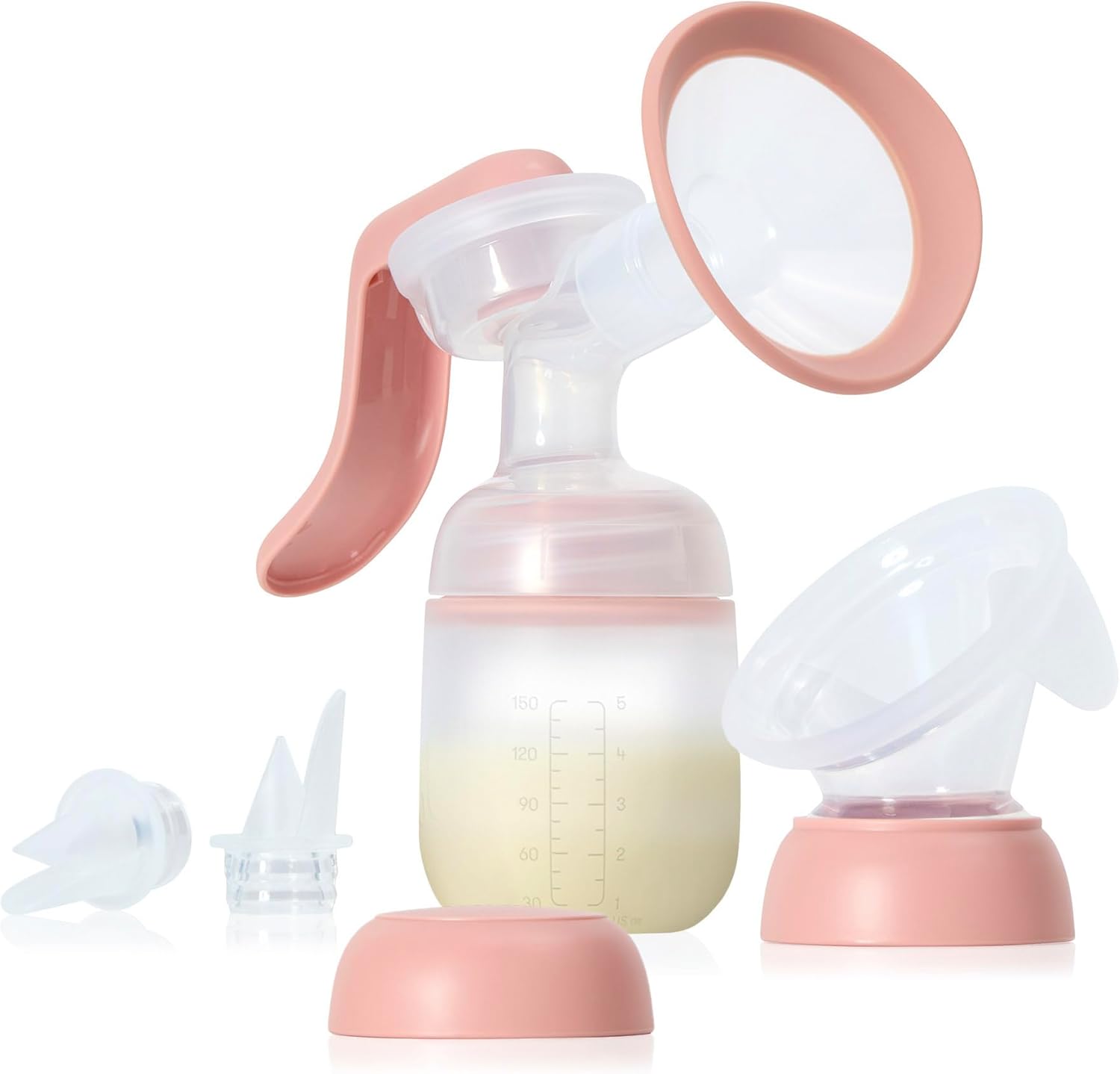 Frida Mom 2-in-1 Breast Pump: Manual Hand Pump & Hands-Free Automatic Suction Cup, Dual-Mode, Wireless Milk Collector, Ergonomic Handle, SoftFeel Flange for Breastfeeding
