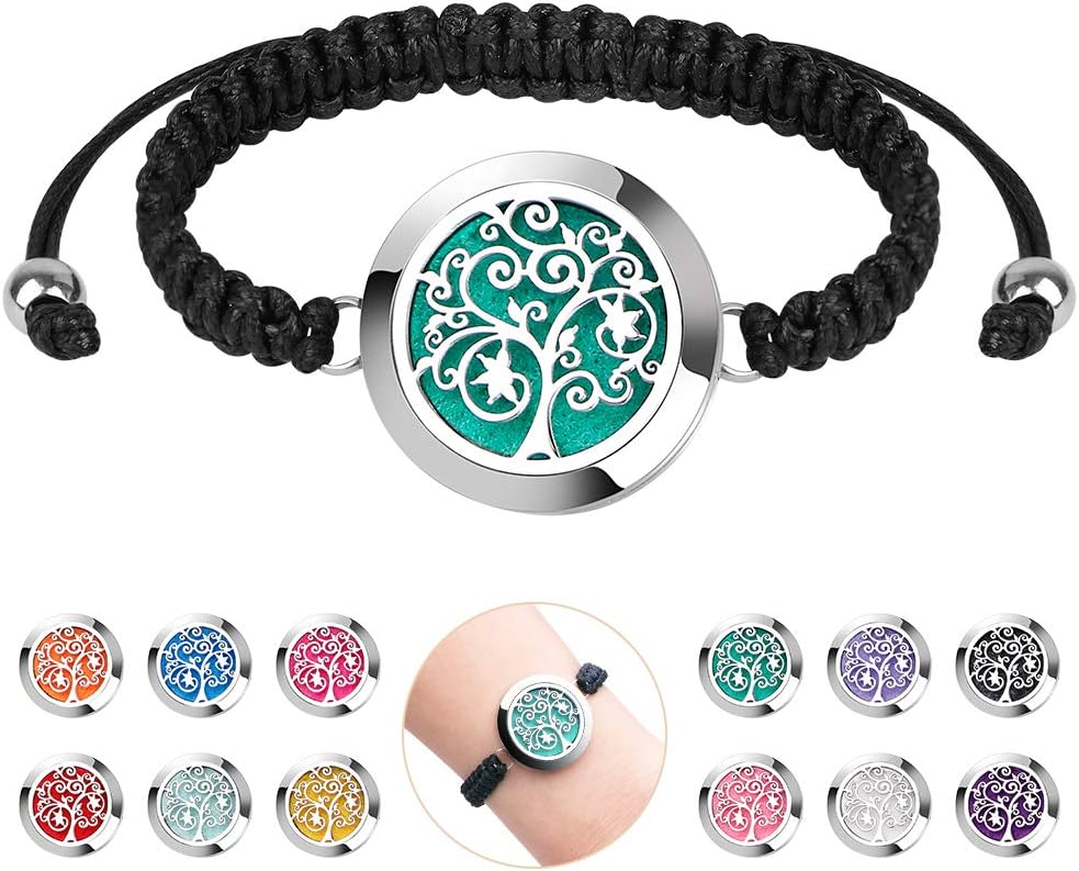 ttstar Essential Oil Diffuser Bracelet Set – Stainless Steel Aromatherapy Locket with Adjustable Band, Includes 12pcs Refill Pads Gift for Women