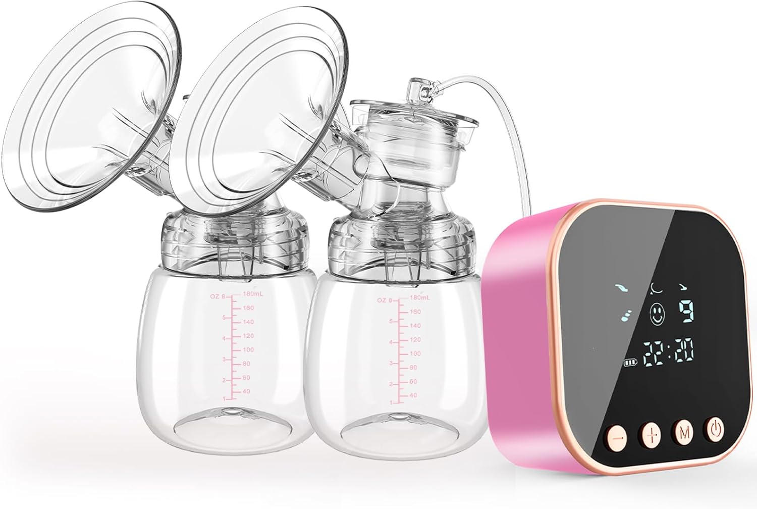 Lulia Double Electric Breast Pump, Breastfeeding Pump 4 Modes & 9 Levels, Low Noise, Anti-Backflow & LED Display, BPA Free, Portable Breast Pumps with 24mm Flange, Pink