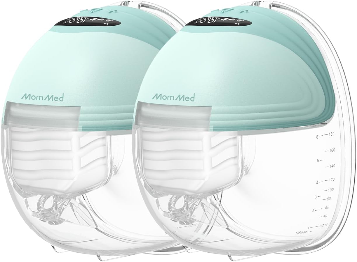 MomMed Wearable Breast Pump (Model S21) – Double Electric Hands-Free Breast Pump, Leak-Proof Design, 3 Modes (Stimulation, Expression, Auto) & 12 Vacuum Levels, Portable and Quiet, Green, 2 Pack