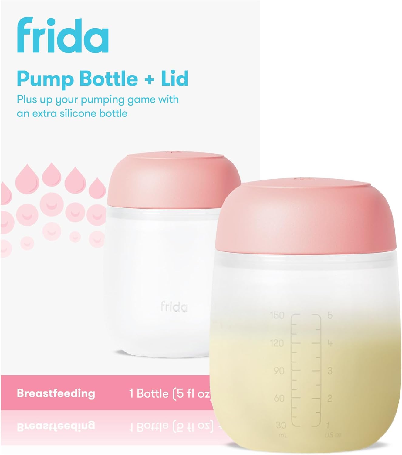 Frida Mom 2-in-1 Manual Breast Pump Silicone Bottle + Replacement Lid, Milk Collector for Breastfeeding, 5oz