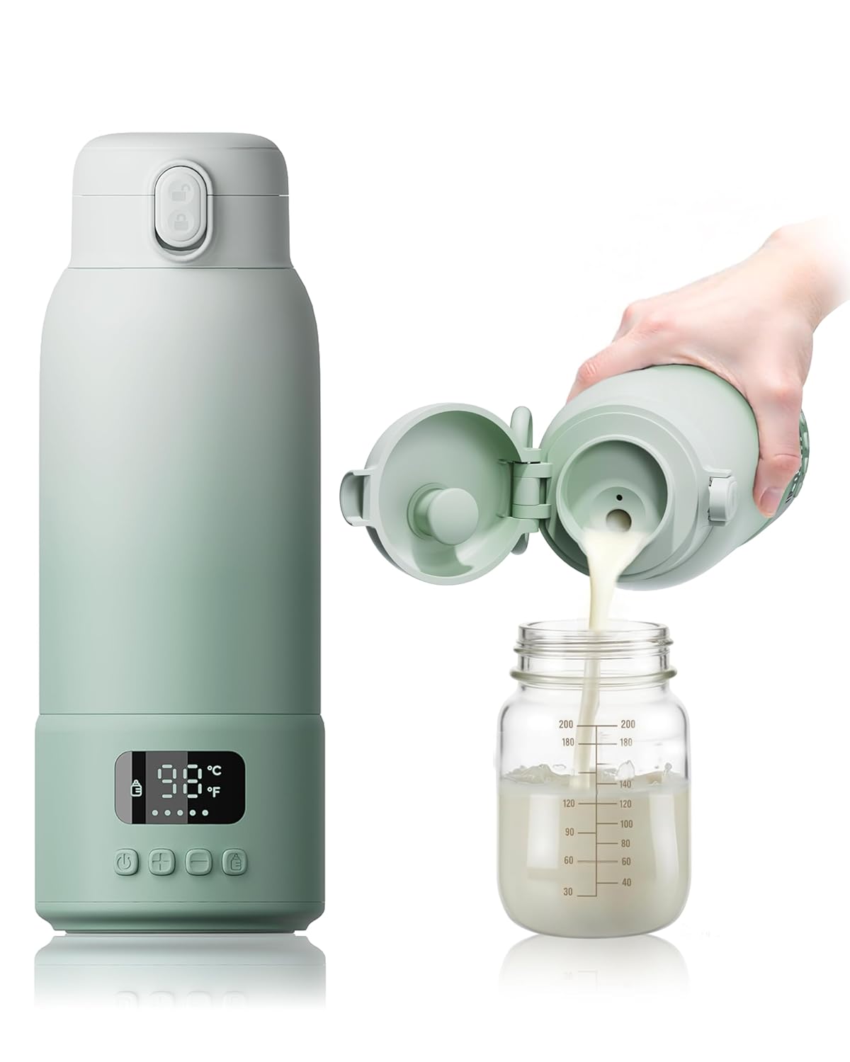 Portable Bottle Warmer Extended Battery Life – Dual Heating Modes for Breast Milk & Water, 17 Ounces, Fast Heating, Ideal for Travel, Outdoor, Baby Shower, Green