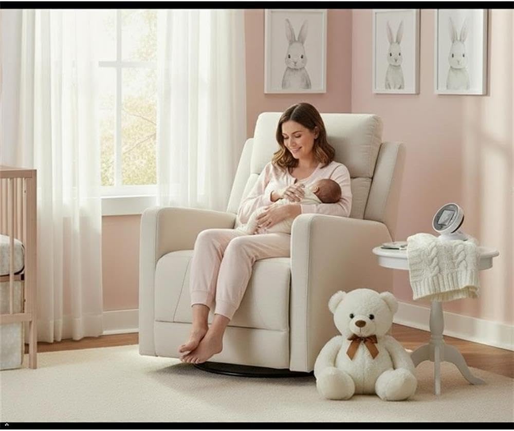 Pemberly Row Premium Fabric Glider Power Recliner Nursery Rocking Chair for Living Room, Kids Room, Rocker Swivel Recliner with USB Port in Cream