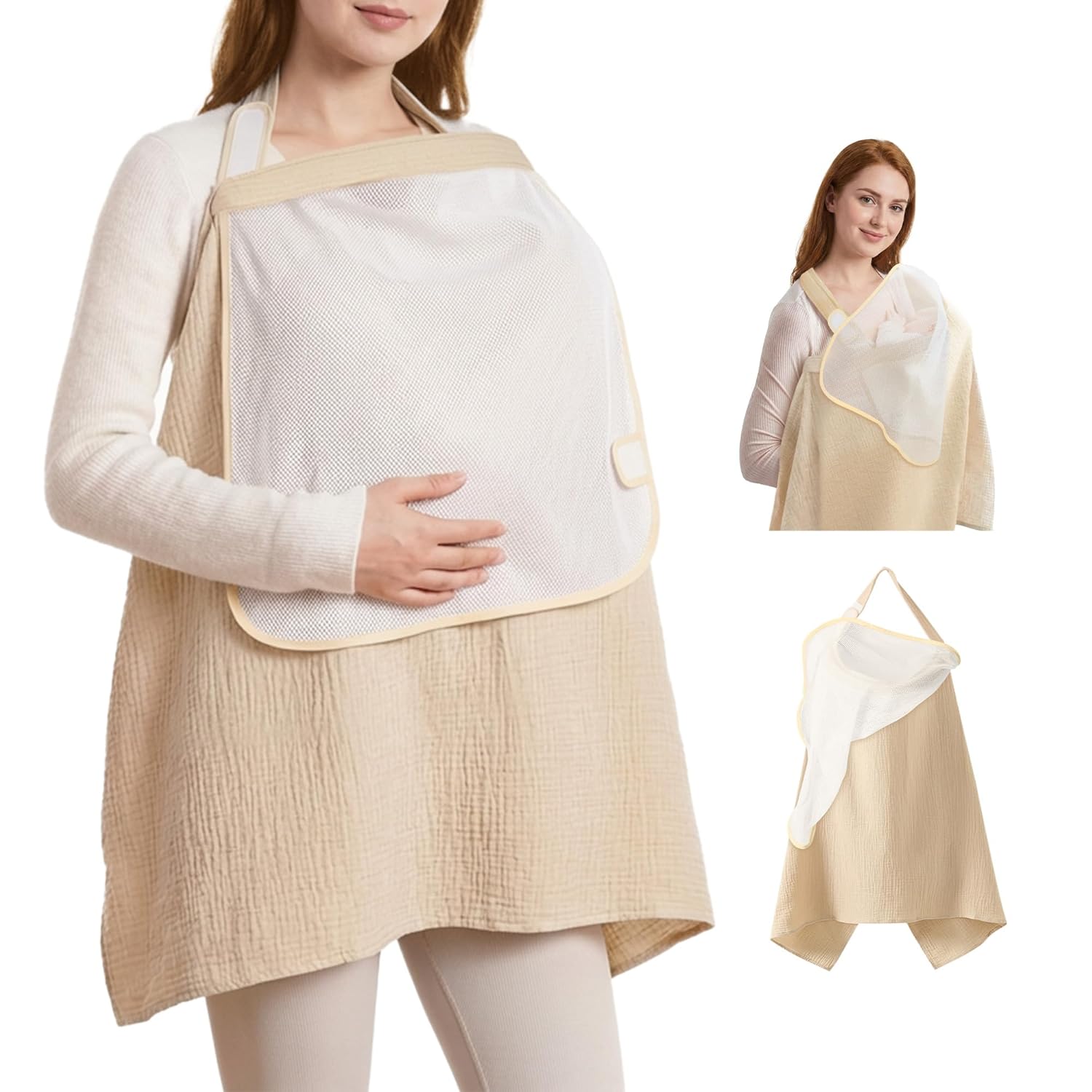 WVM 100% Cotton Muslin Nursing Cover for Breastfeeding with Arch Neckline for Eye Contact & Ventilation, Dual-Layer Privacy Design, Breathable & Multi-Use Car Seat & Stroller Cover for Infants
