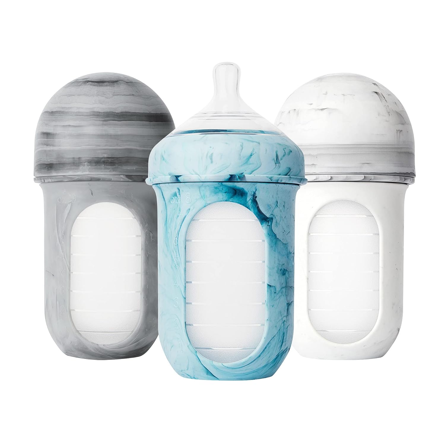 Boon Nursh Bottles – Silicone Baby Bottles Help Ease Colic Symptoms – Formula and Breast Milk Only Touch Food-Grade Silicone – Medium Flow – 8 Oz – Tie Dye