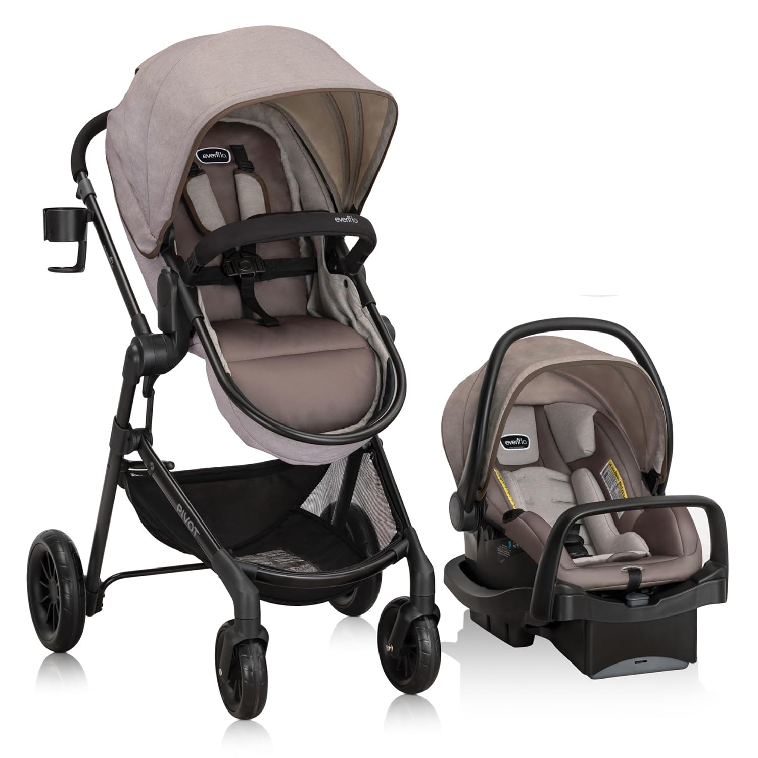 Evenflo Pivot Modular Travel System with LiteMax Preemie and Infant Car Seat (Desert Tan)