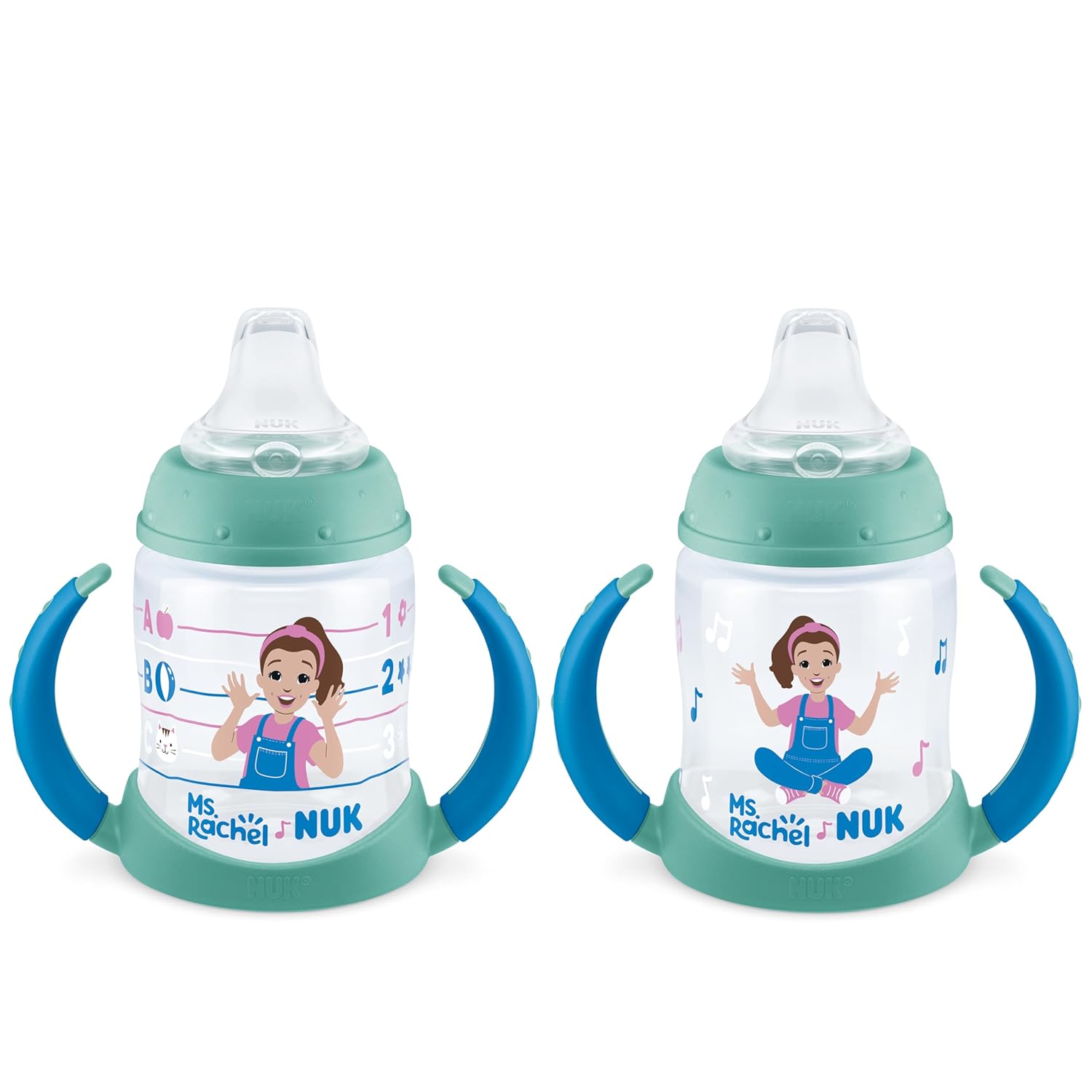 NUK Learner Cup, Ms. Rachel, 5 oz, 6+ Months, 2 Pack – Soft Spout, Easy-Grip Handles, BPA Free, Spill Proof Transition Sippy Cup