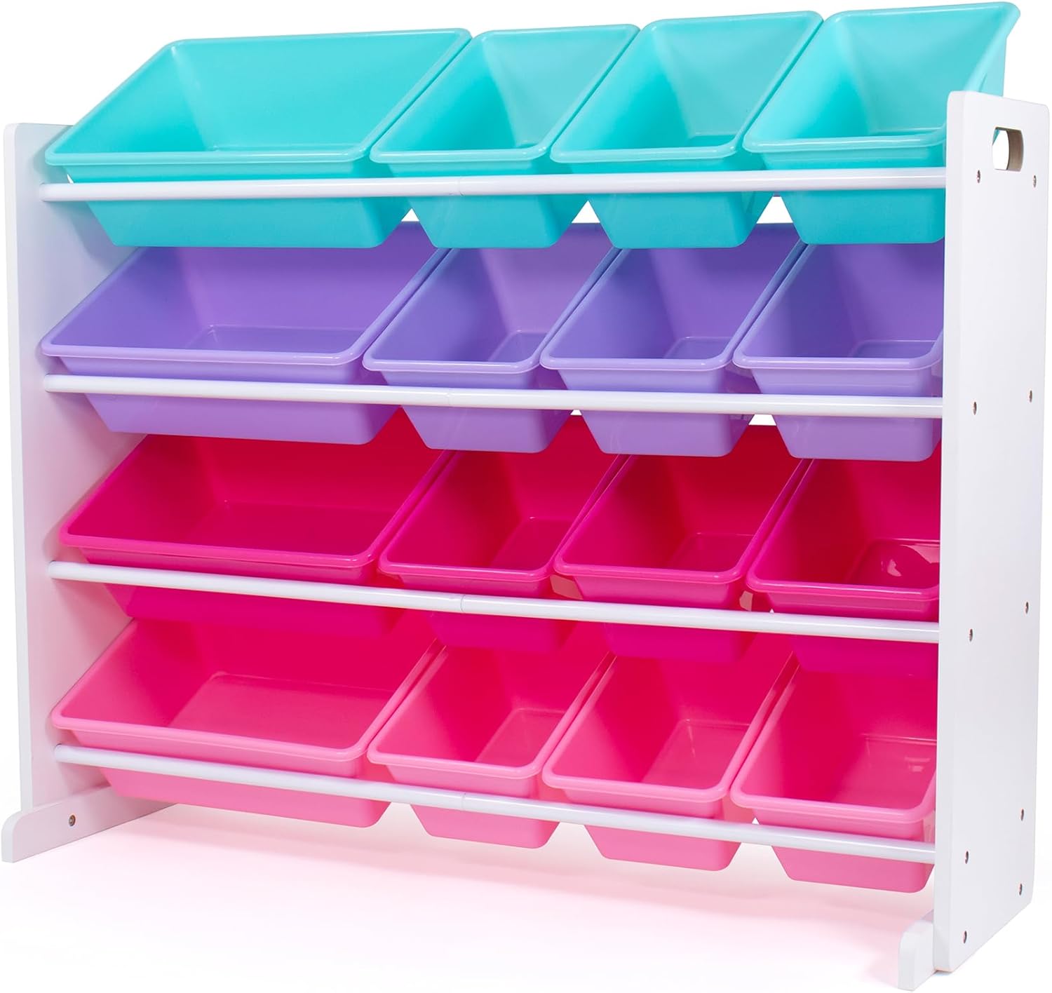 Humble Crew Toy Storage Organizer with 16 Removable Storage Bins for Kids Playroom, 4-Tier Toddler Toy Organization, White/Blue/Pink/Purple