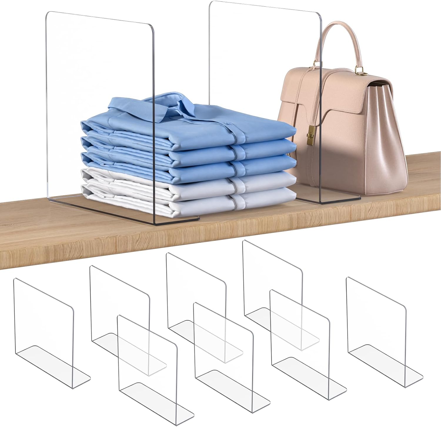 OKPOW Shelf Dividers Closet Organizer – 12″ Tall X 11.8″ Deep Acrylic Clear Sturdy Separate for Clothes Purse – Adjustable Space Saver Easy Install for Home Organization Enthusiasts 8 Pack
