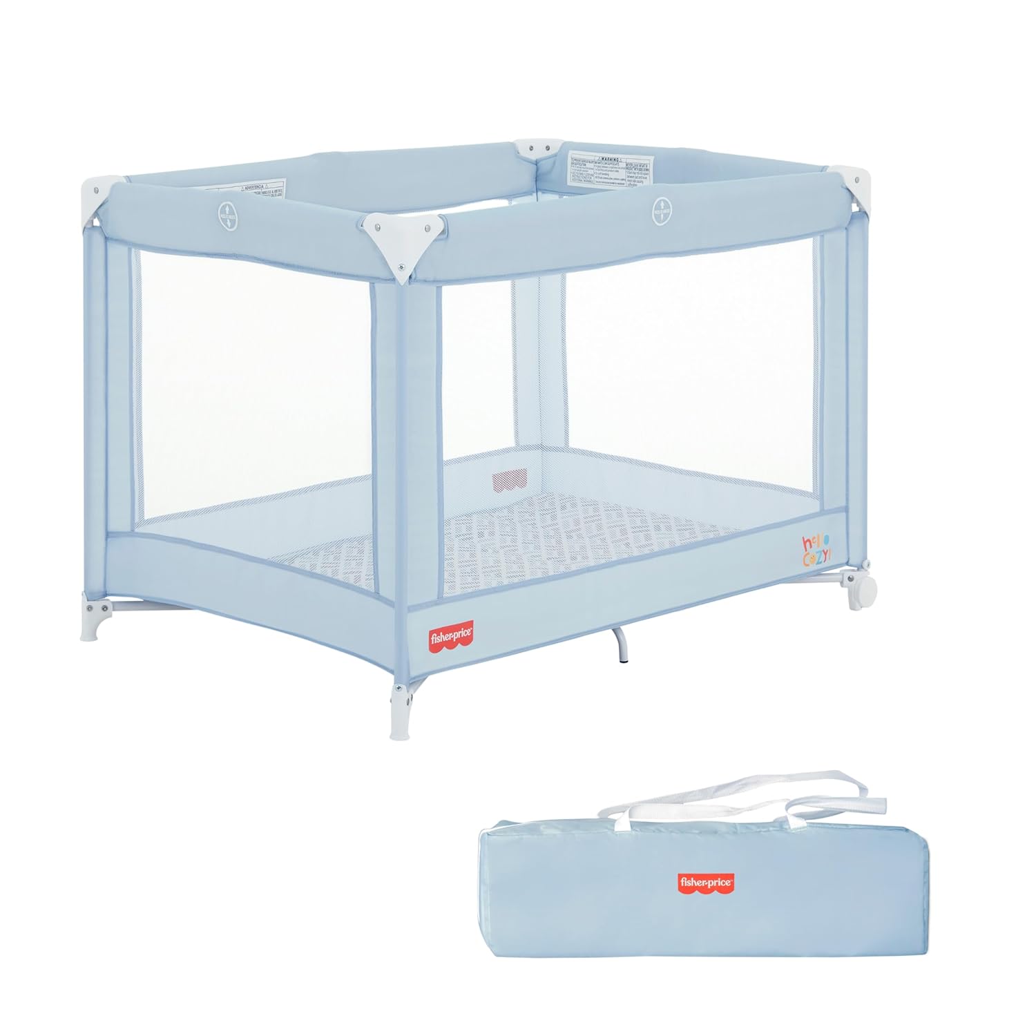 Dream On Me Fisher-Price Play All Day Portable Playard, ASTM Certified, Ideal for Babies & Toddler, One-Hand Fold, Breathable Mesh, Travel Playard with Carry Bag, Easy to Clean – Moonmist