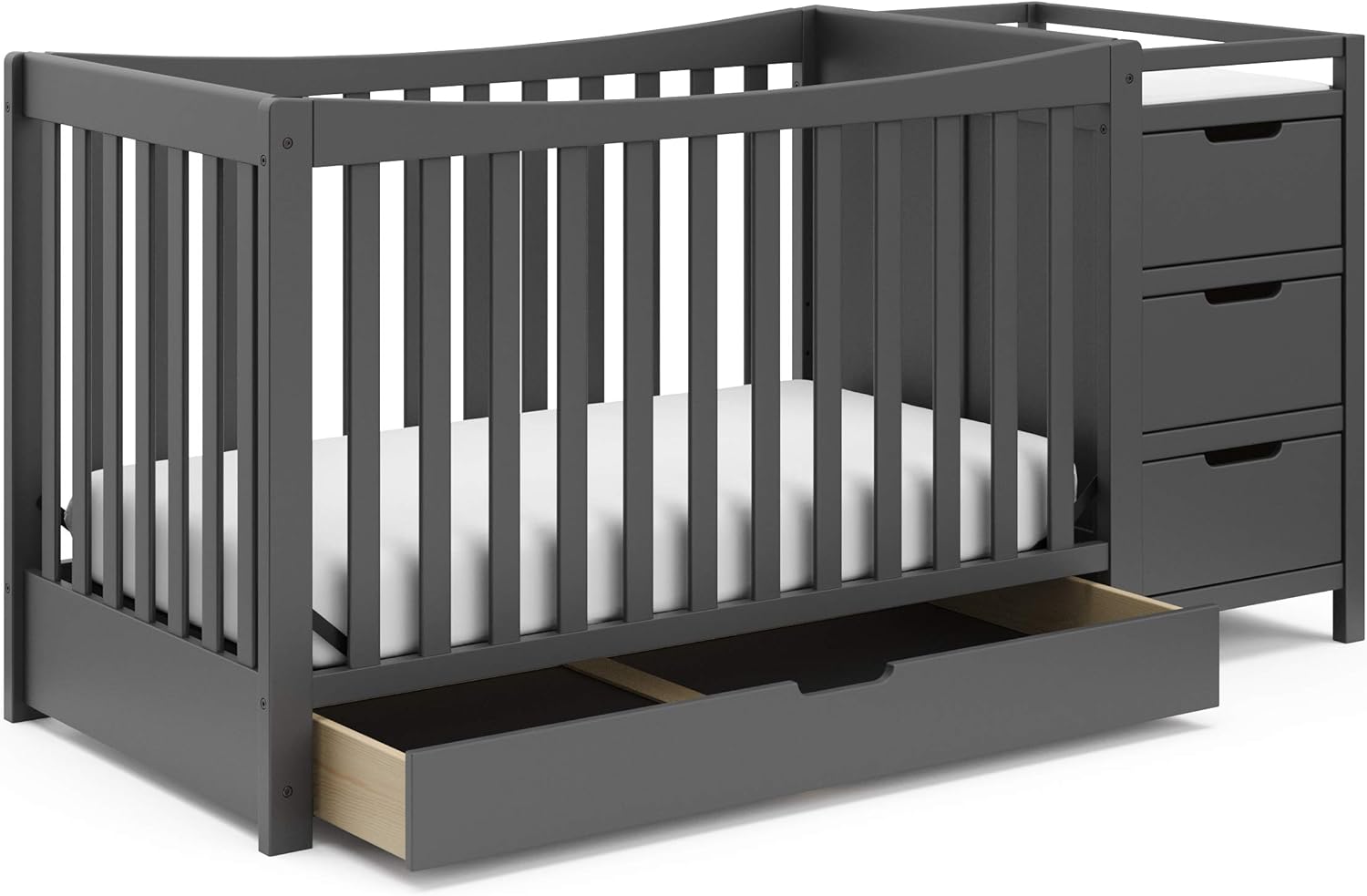 Graco Remi 4-in-1 Convertible Crib & Changer – GREENGUARD Gold Certified, Fits Standard Crib Mattress, Converts to Toddler Bed and Full Bed, 4 Adjustable Mattress Heights (Gray)