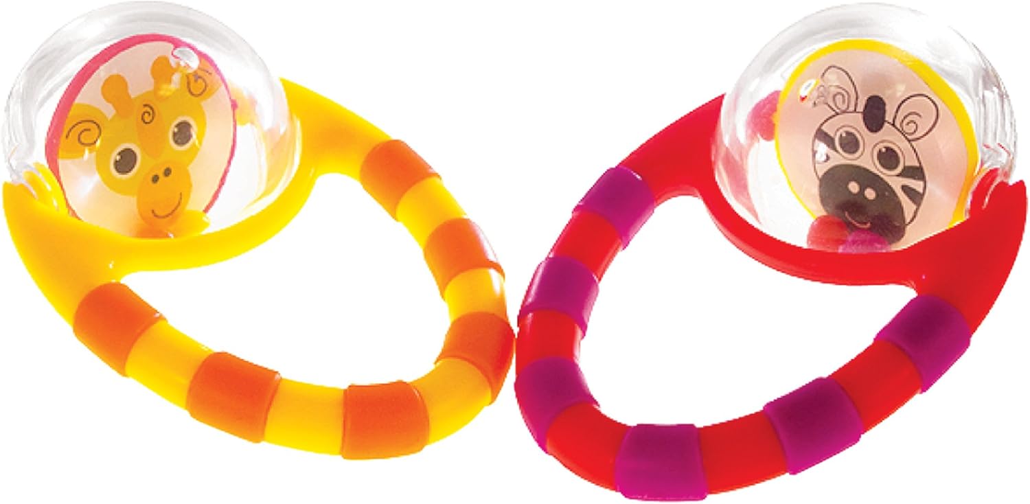 Sassy Flip & Grip Rattle | Value 2 Pack | Developmental Toy with Rattle Beads | Spinning Discs with Mirror | For Ages 3 Months and Up