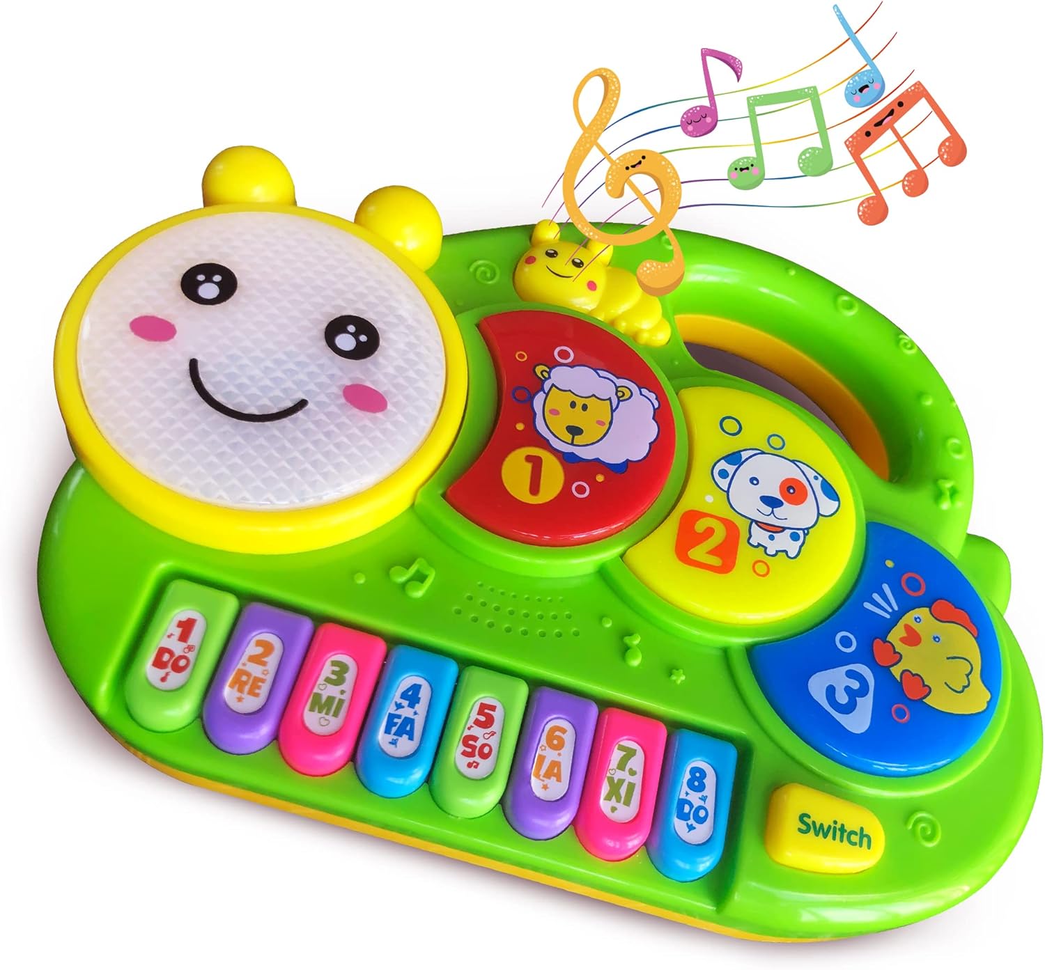 Baby Piano Drum Music Toy 6-12 Months, Caterpillar Light Up Musical Keyboard Animal Sound, Toddler 12-24 Early Learning Educational Interactive Infant Toys Girl Boy Gift 1 Year Old