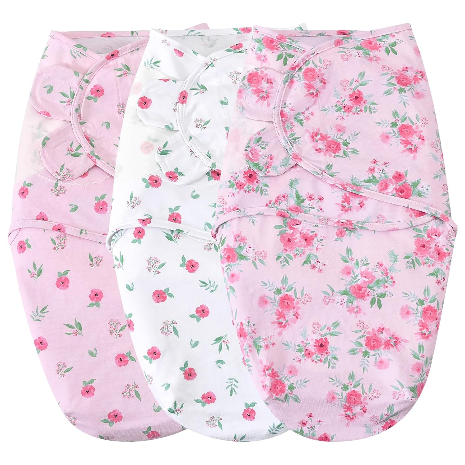 david’s kids 100% Cotton 3 Pack Baby Swaddle Wrap for 0-3 Months, Soft Breathable Swaddle Blanket for Newborn Infant, Adjustable Baby Wrap Sleep Sacks for Girls, Newborn Essentials, Floral