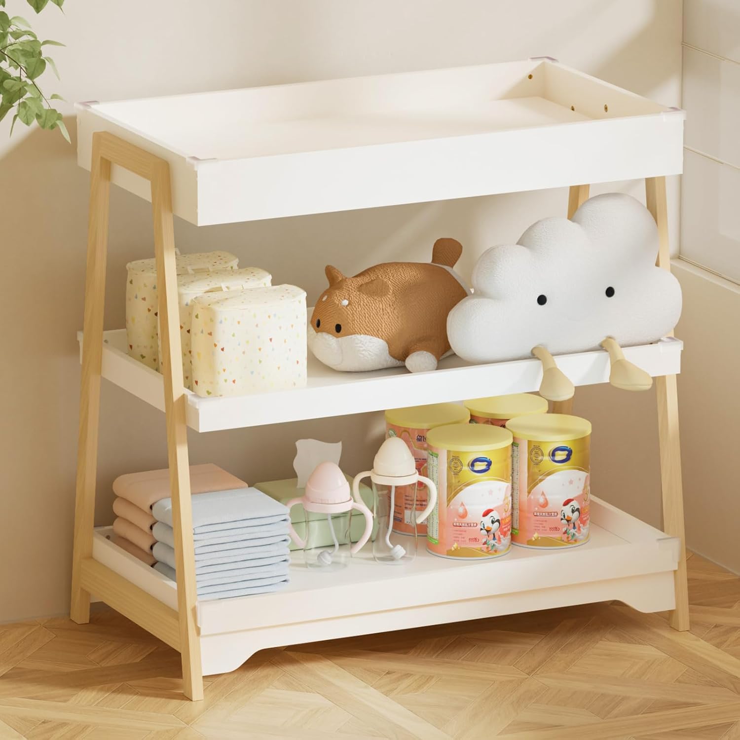 XJD Changing Table, Diaper Changing Station with Waterproof Pad，Baby Changing Table for Nursery Bedroom (Wood)