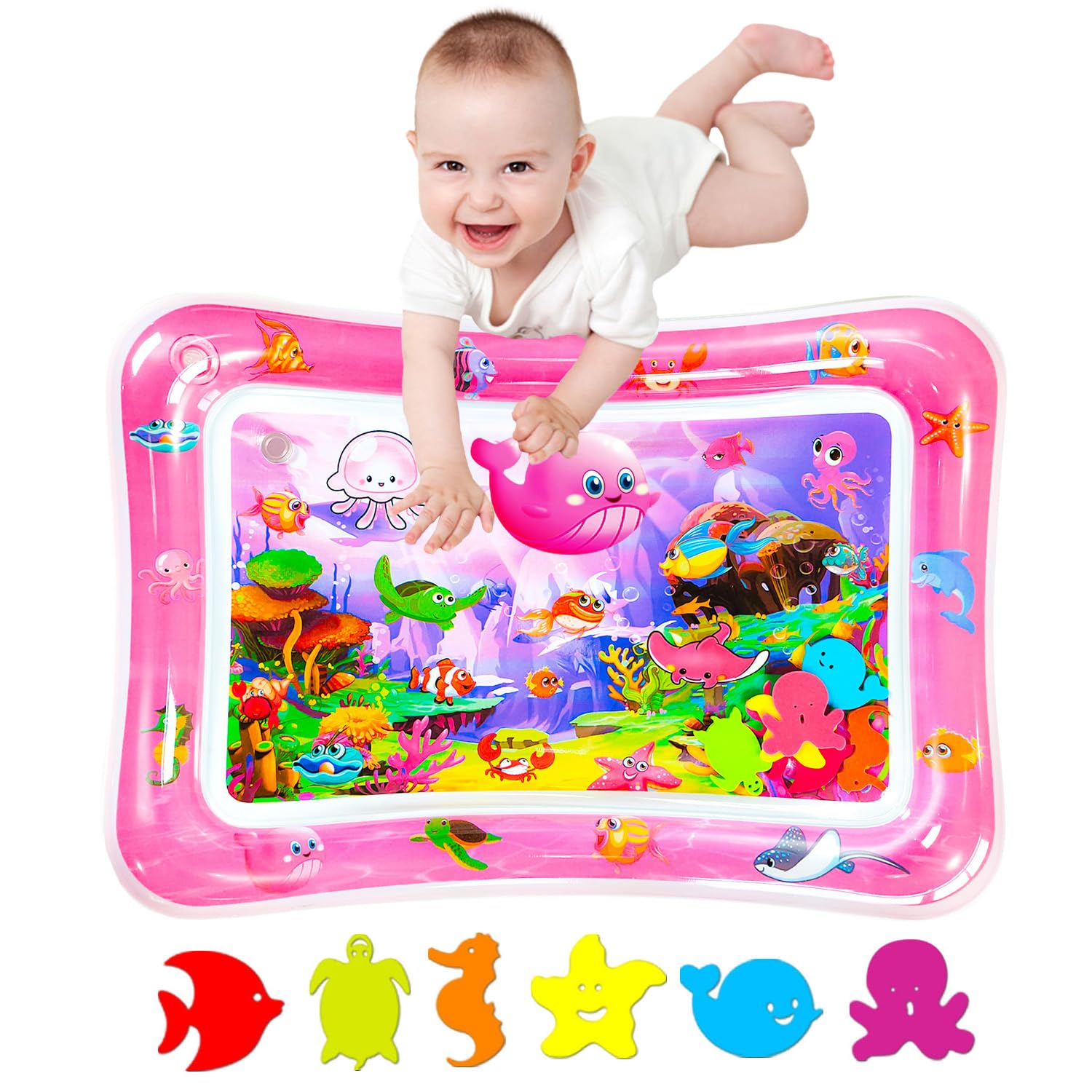 ZHUYNXIR Tummy time Water Play mat, Baby Water Play Mat for Kids and Toddlers Baby Toys for 3 to 24 Months, Strengthen Your Baby’s Muscles, Pink 27.5×20 in.