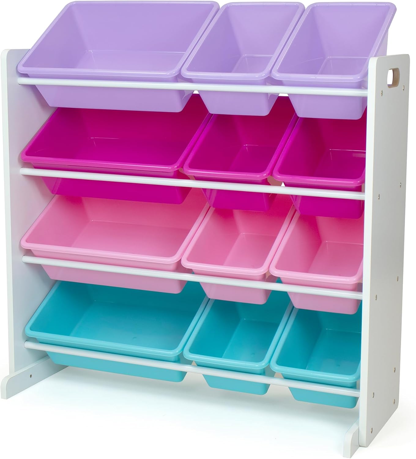 Humble Crew Toy Storage Organizer with 12 Removable Storage Bins for Kids Playroom, 4-Tier Toddler Toy Organization, White/Pink/Purple/Turquoise