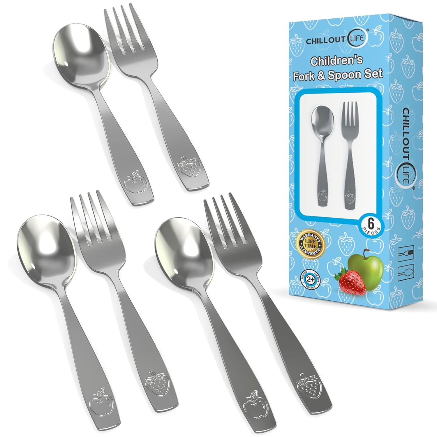 CHILLOUT LIFE Stainless Steel Kids Silverware Set 6 Pieces – Child and Toddler Safe Flatware – Kids Utensil Set – Metal Kids Cutlery Set (Includes 3 Small Kids Spoons & Kids 3 Forks)